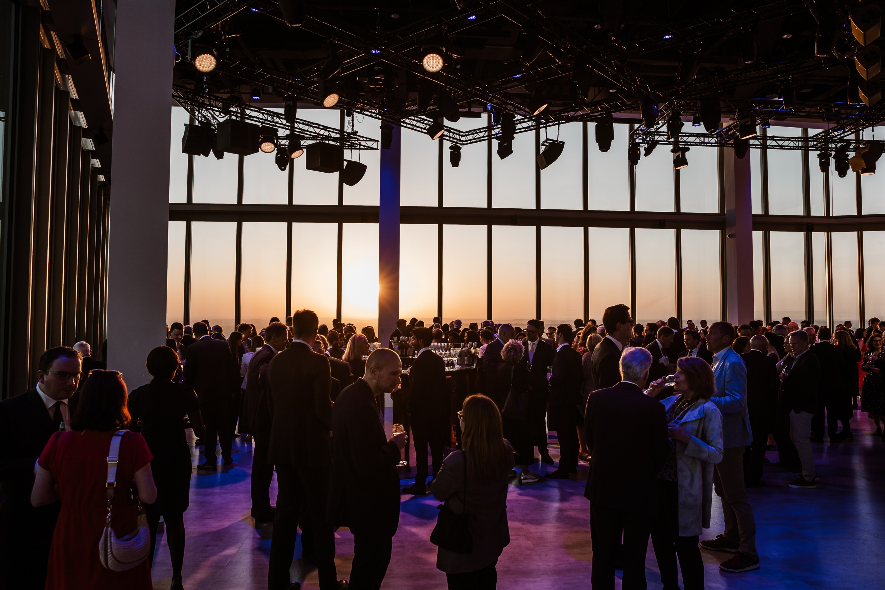 Sunset cocktail reception, premium venue, corporate event