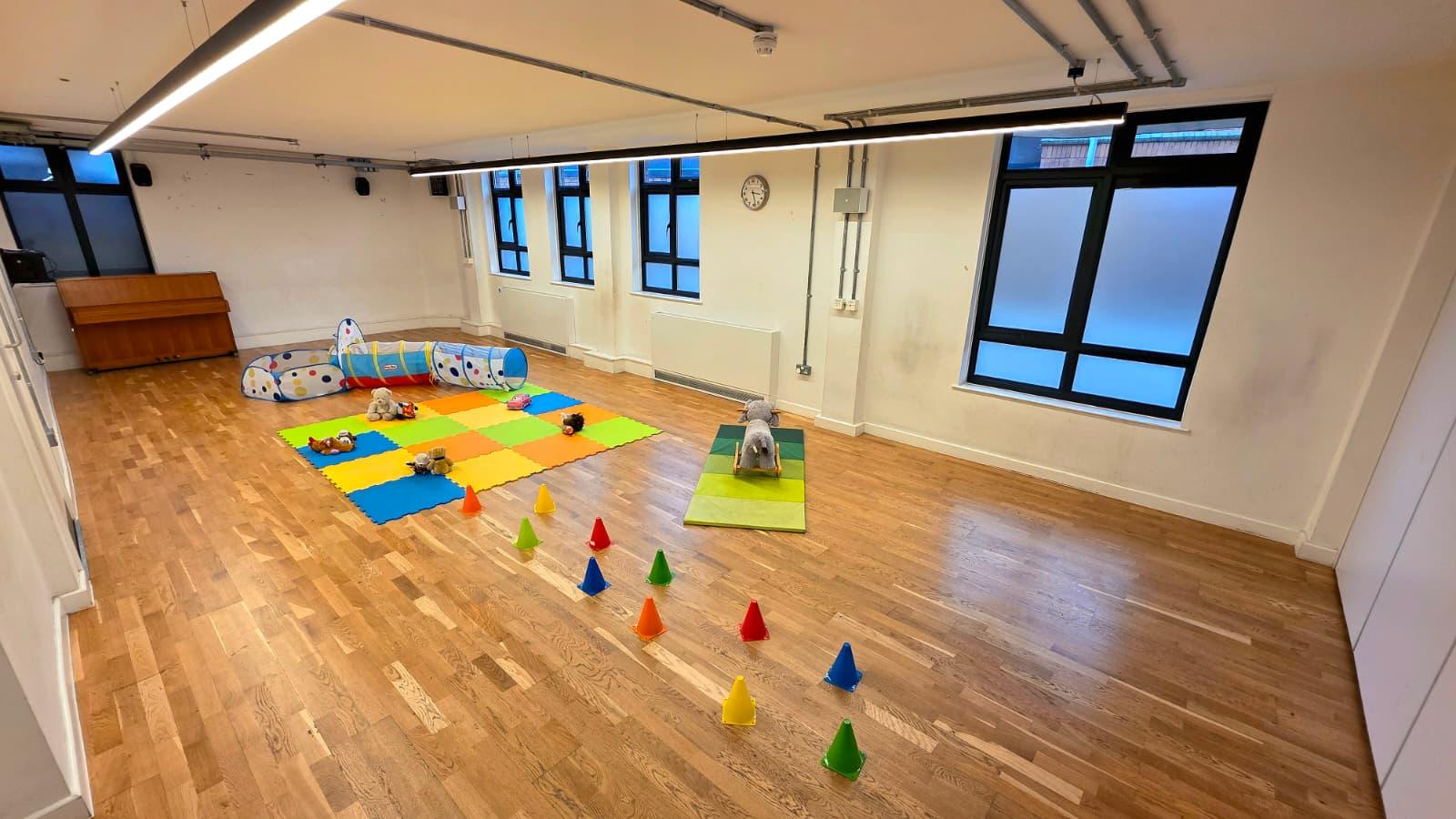 Versatile Chelsea Theatre Studio 3 with hardwood floors for workshops and family events.