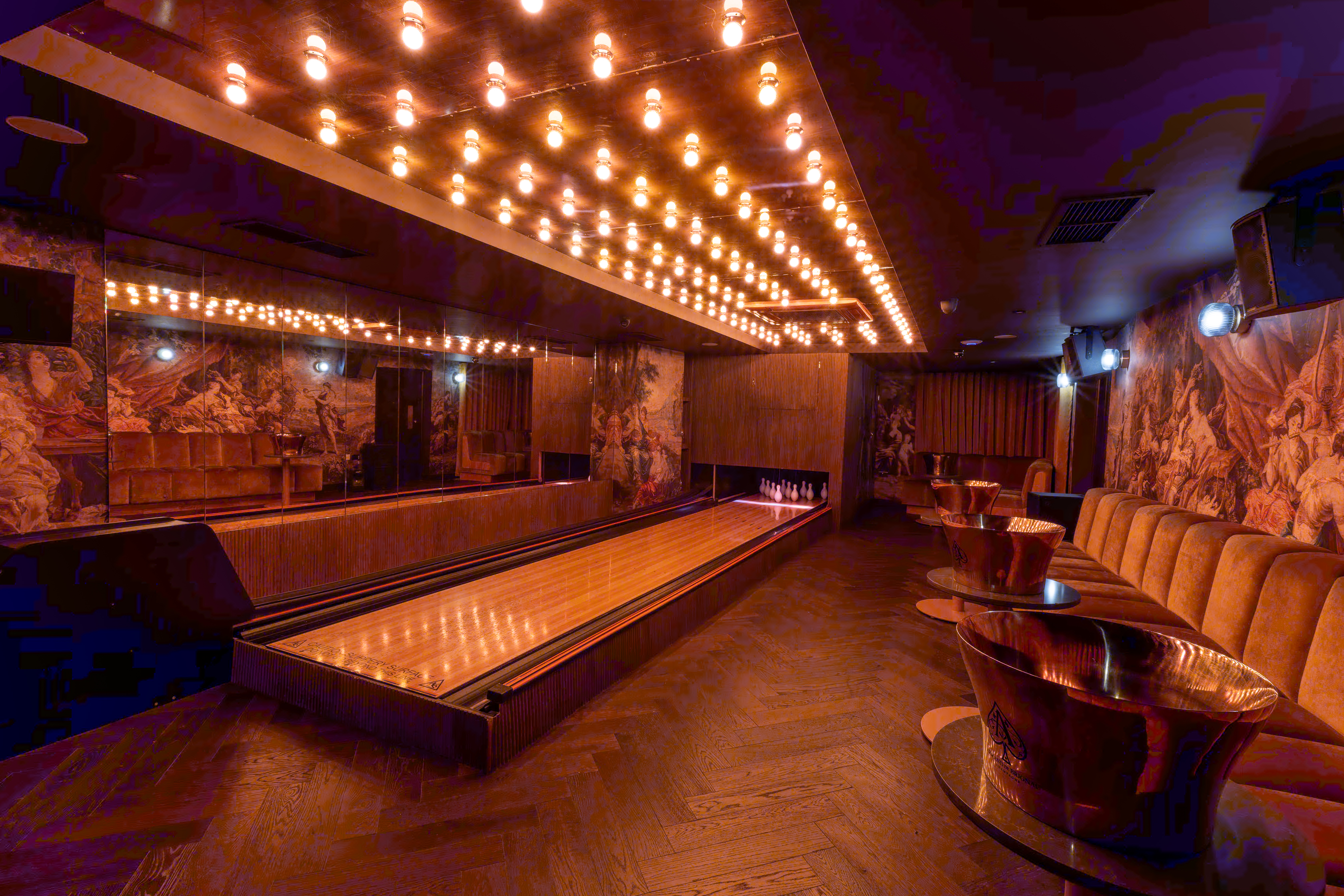 Stylish bowling alley in Selene Nightclub, ideal for upscale networking events.