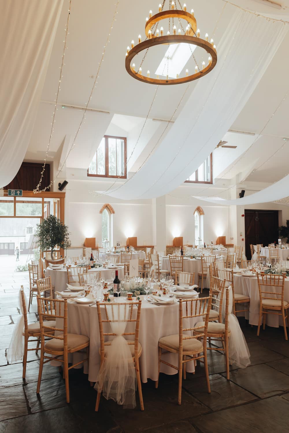 Worton Hall wedding reception, elegant, rustic lighting