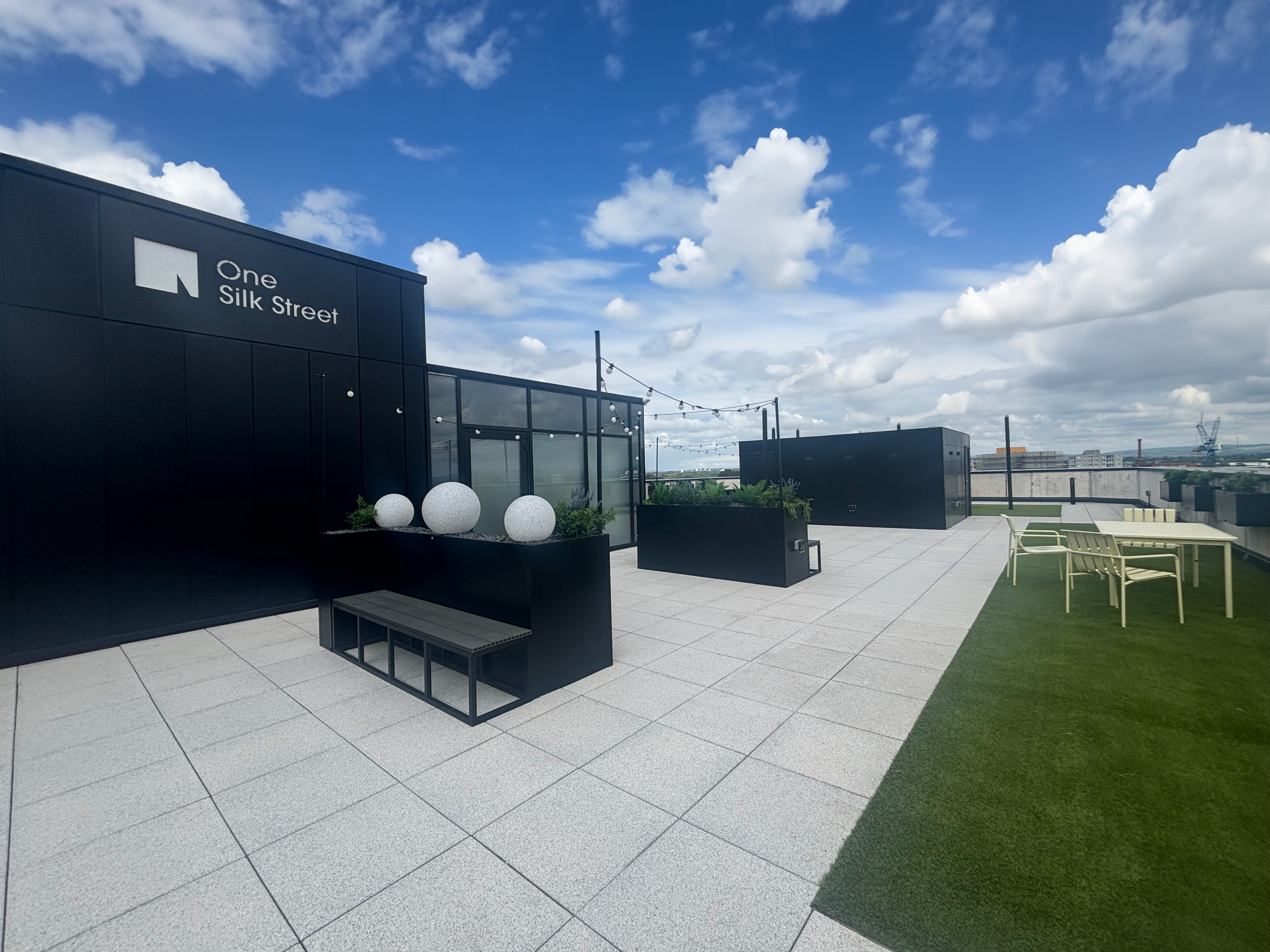 Silk Street Rooftop venue with modern design, ideal for networking and cocktail events.