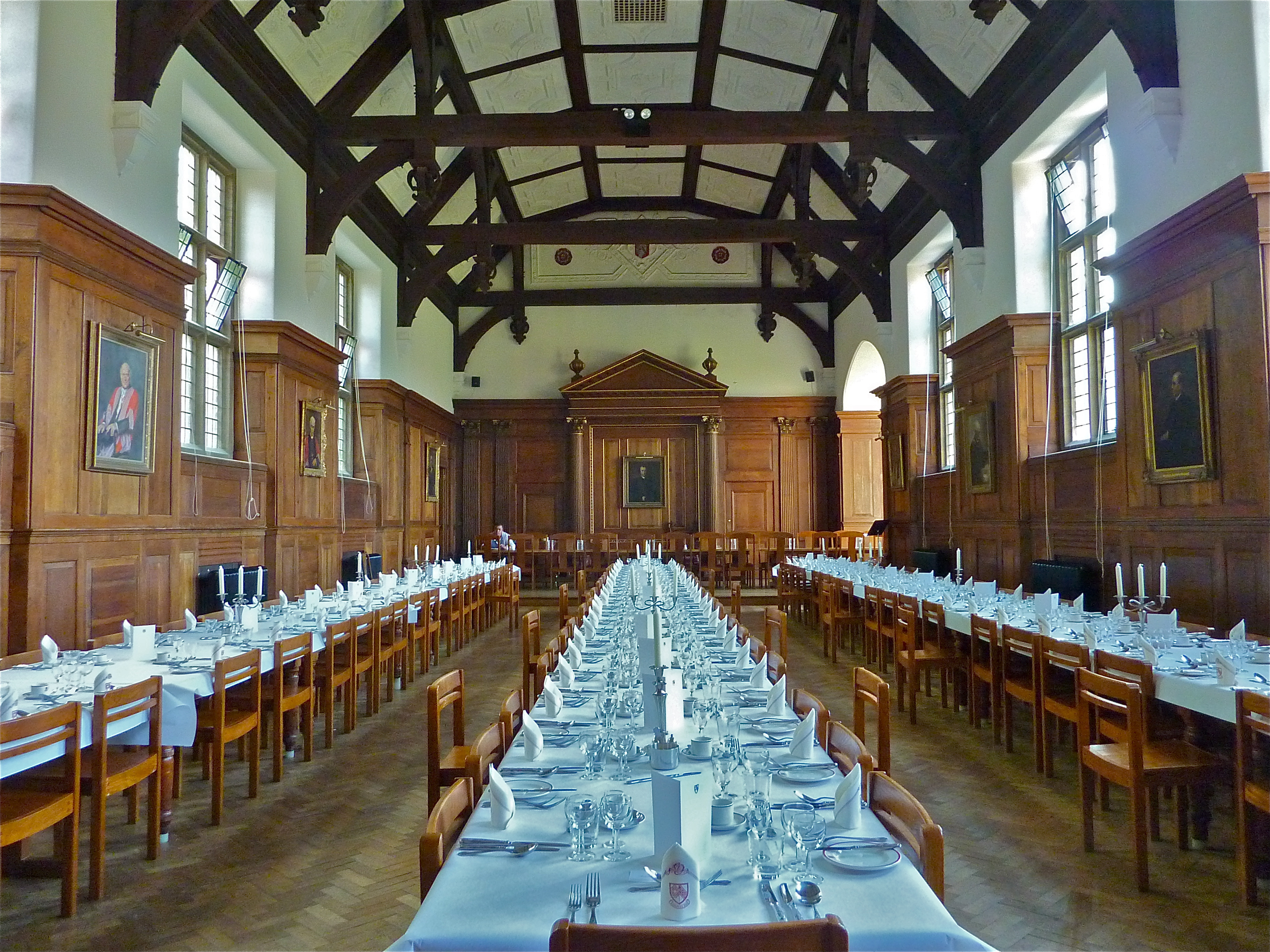 Elegant Harrison Room at Selwyn College, perfect for gala dinners and formal events.
