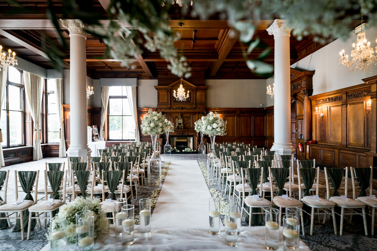Elegant wedding ceremony, Conservatory, floral decor