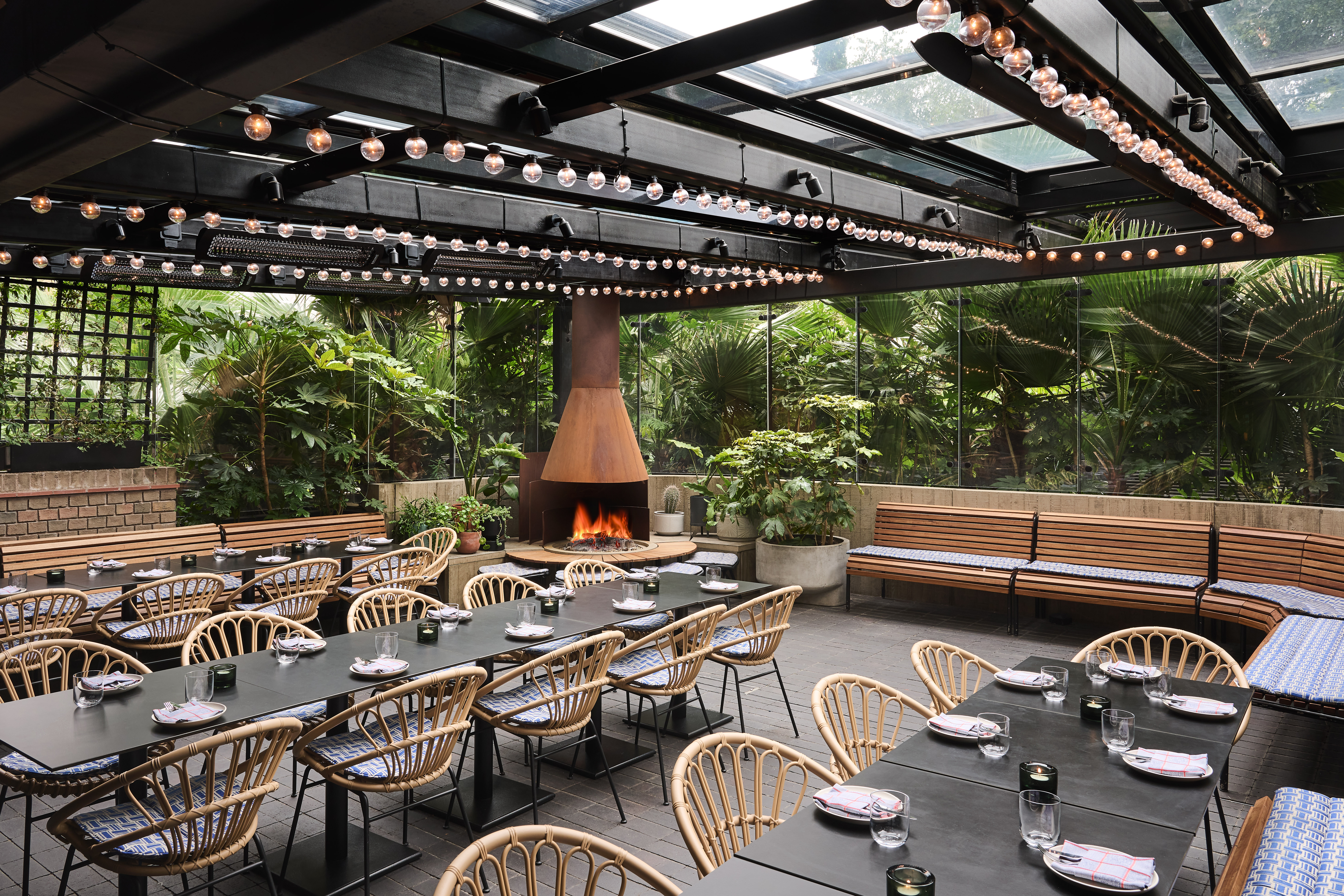 Isla Terrace London event space fireplace cocktail