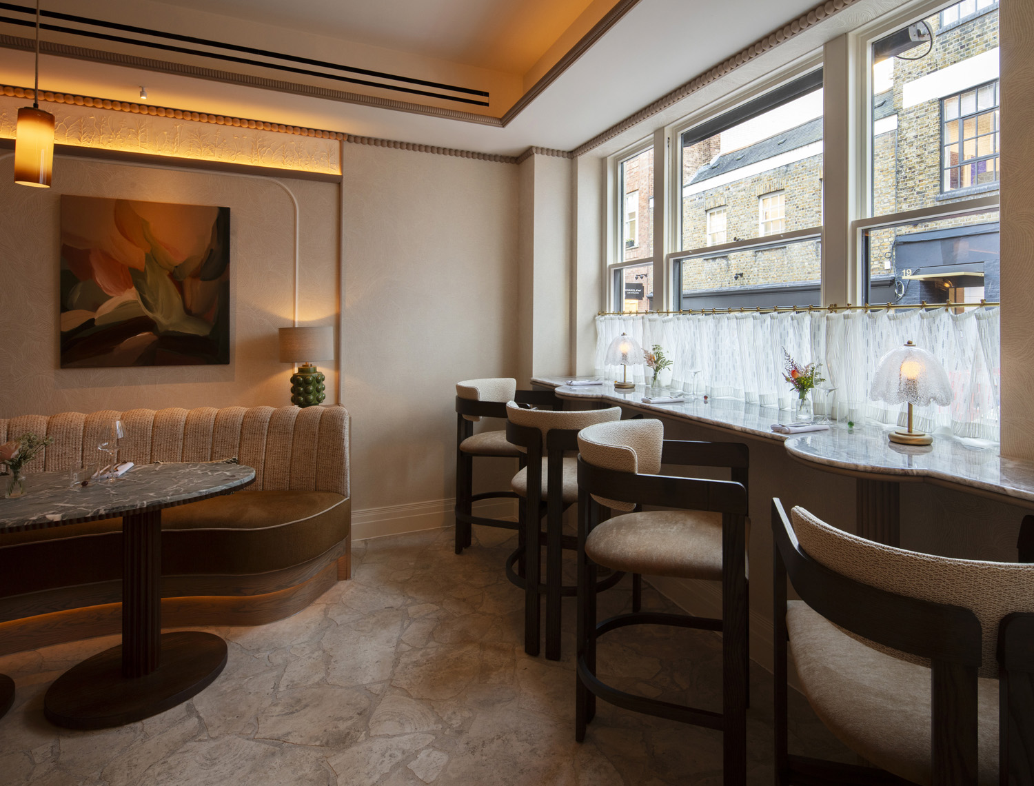 Private dining room at SiLVA Restaurant with lounge seating for networking and client events.
