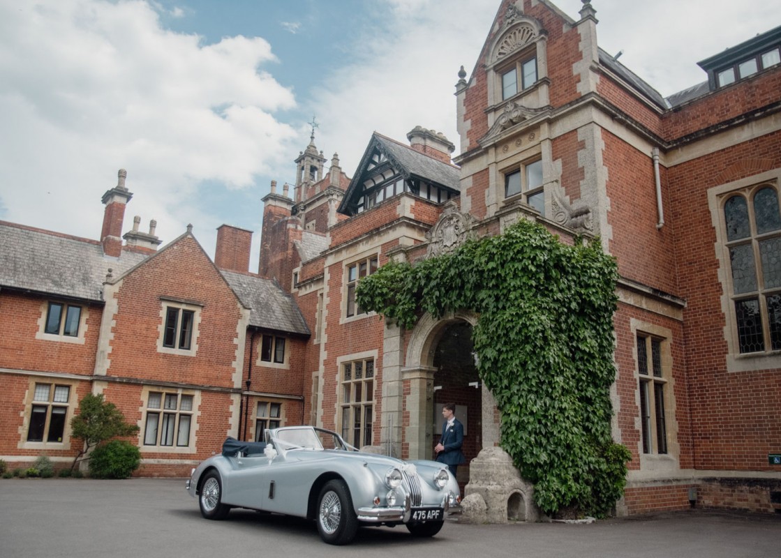Frensham Hall ballroom, classic car, luxury wedding venue