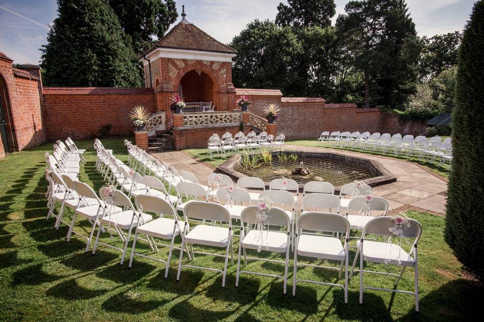 Frensham Hall outdoor wedding pavilion, ceremony.