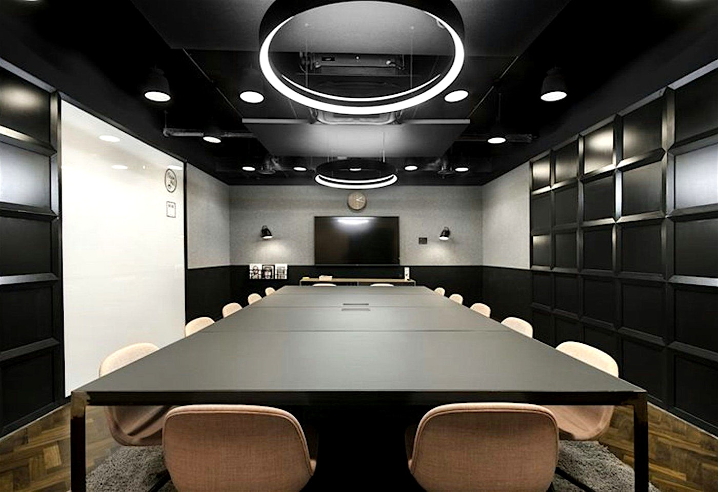 Sleek boardroom, executive meeting, presentation event