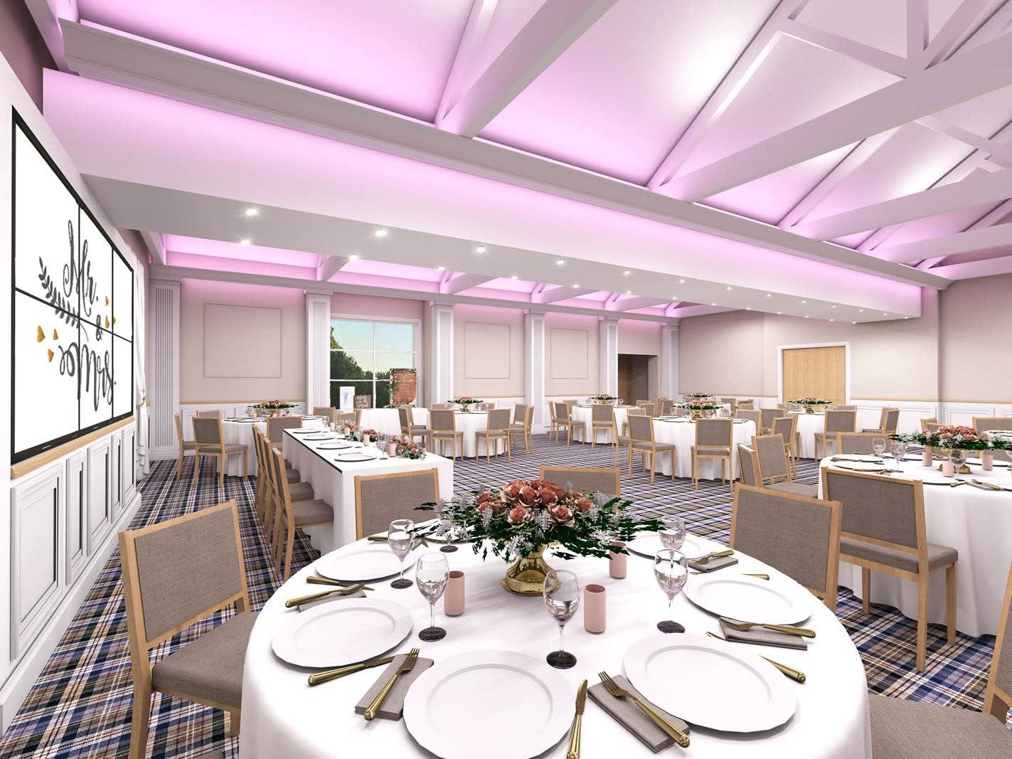 Carden Suite ballroom, flexible lighting, banquet, corporate event