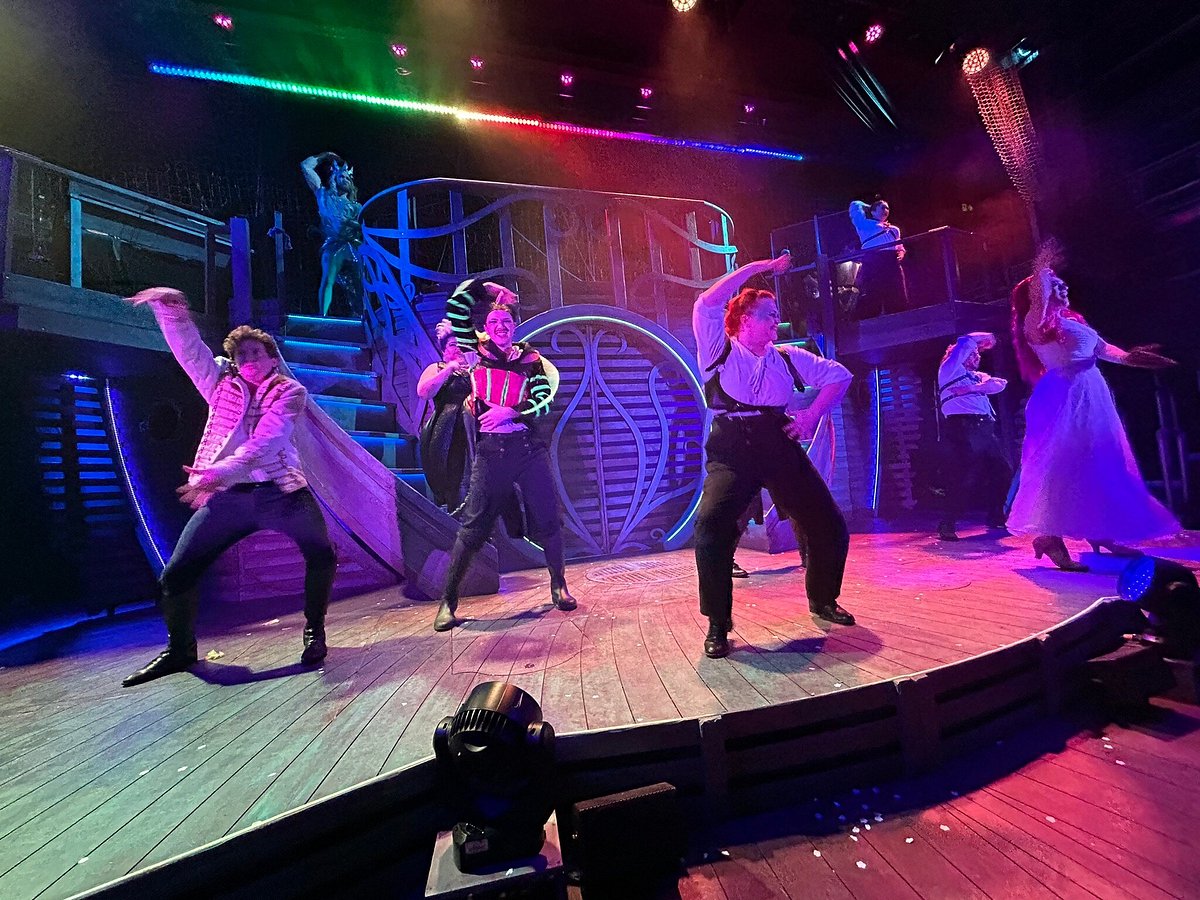 Southwark Playhouse stage: multi-level, lighting, performers - theatre, gala