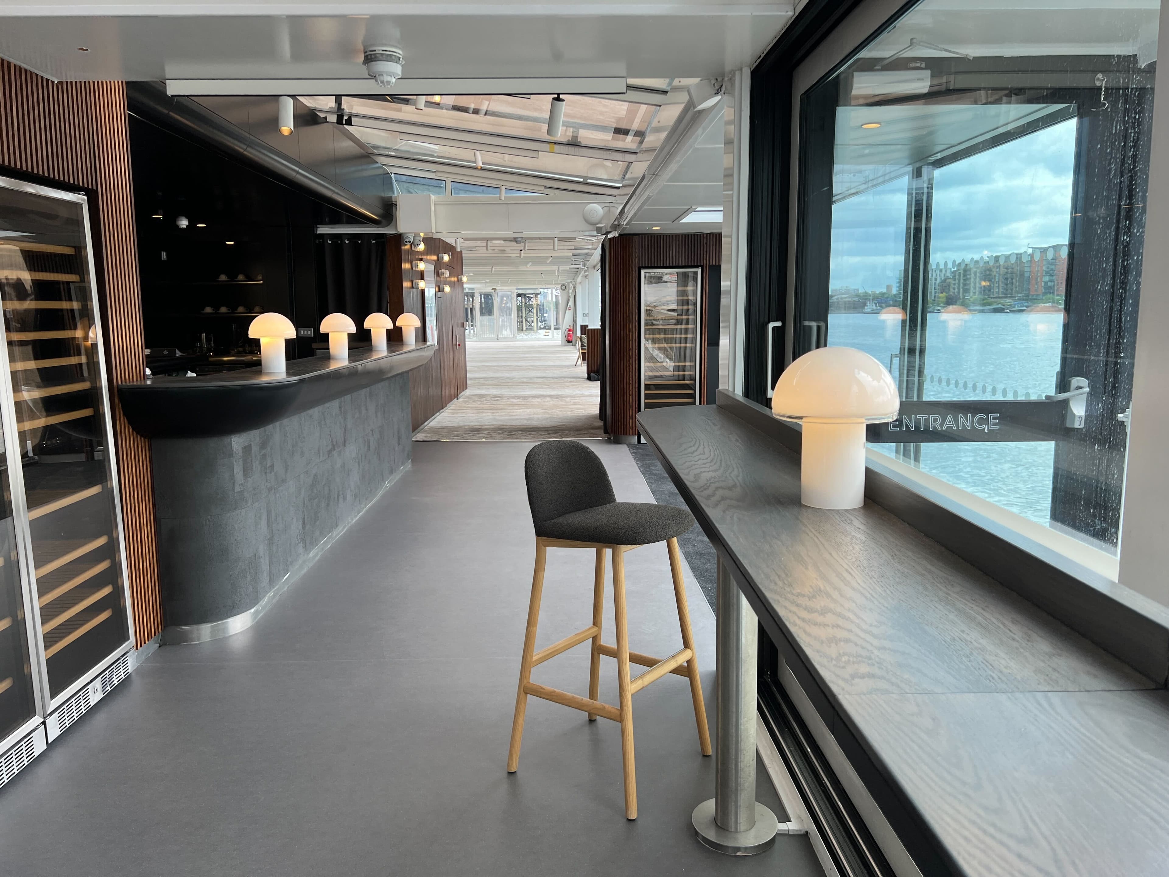 Modern yacht bar, corporate event, cocktail reception