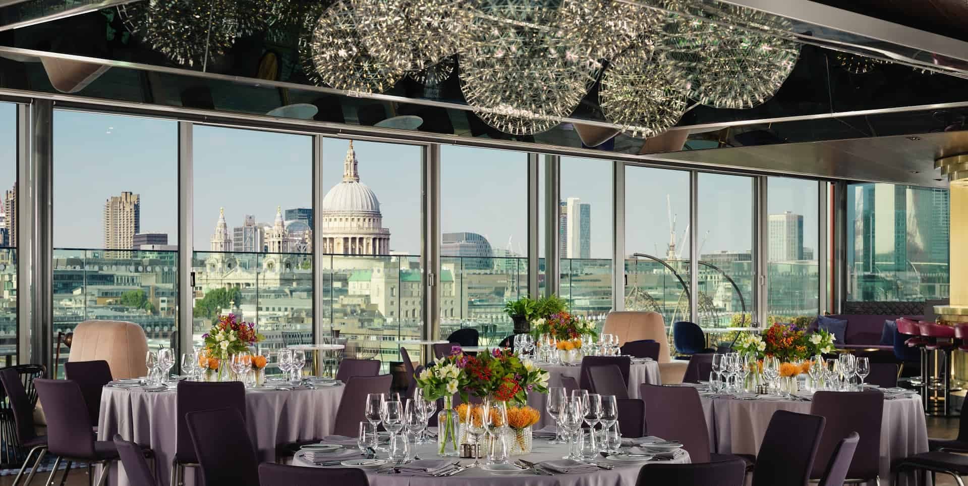 Rooftop bar, city view, corporate event, gala