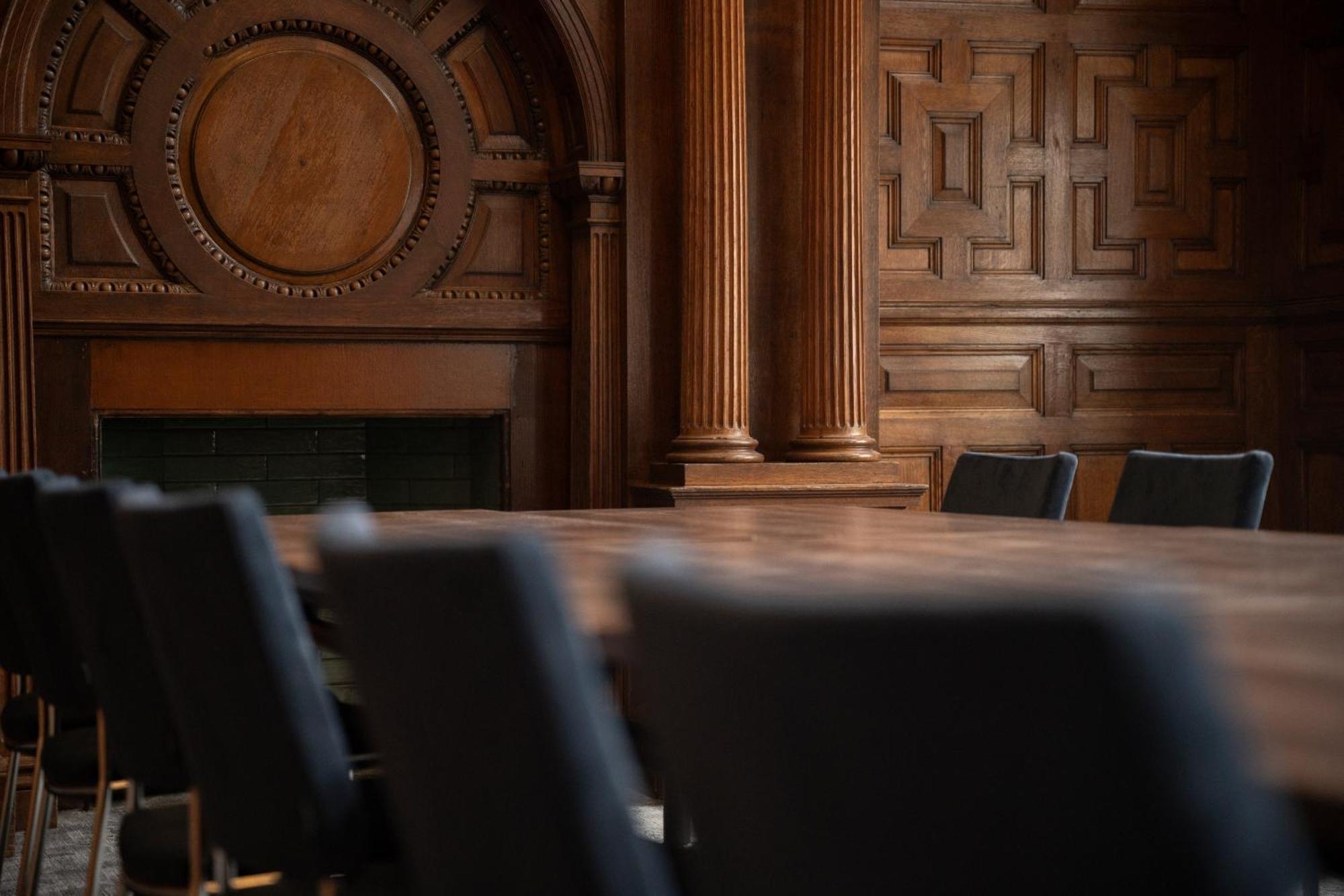 Classic wood boardroom, executive retreat, business meeting