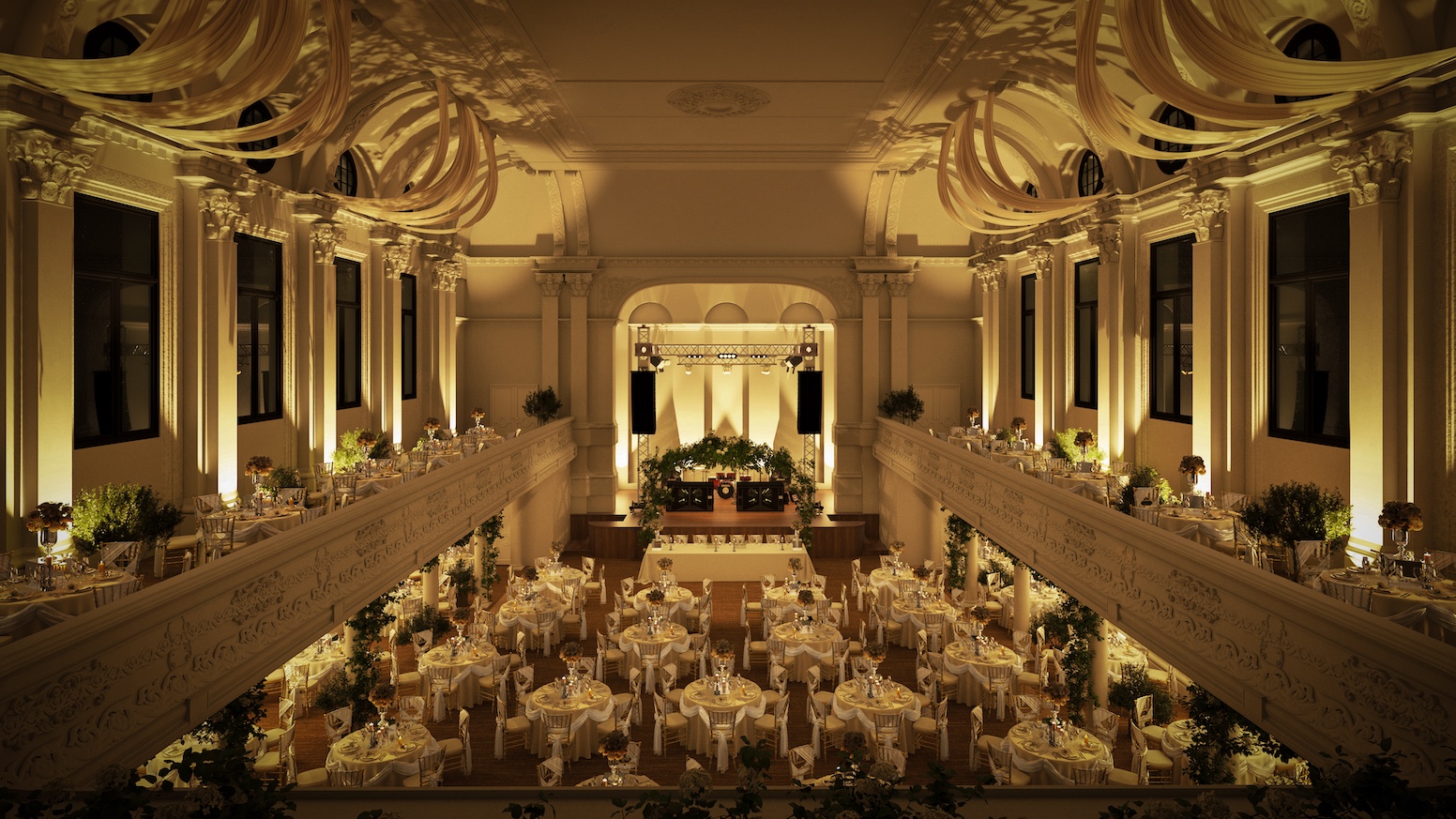 Idalia Restaurant gala wedding, opulent ballroom, elegant lighting