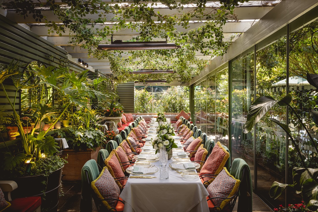 Glasshouse al fresco dining, romantic event, corporate dinner