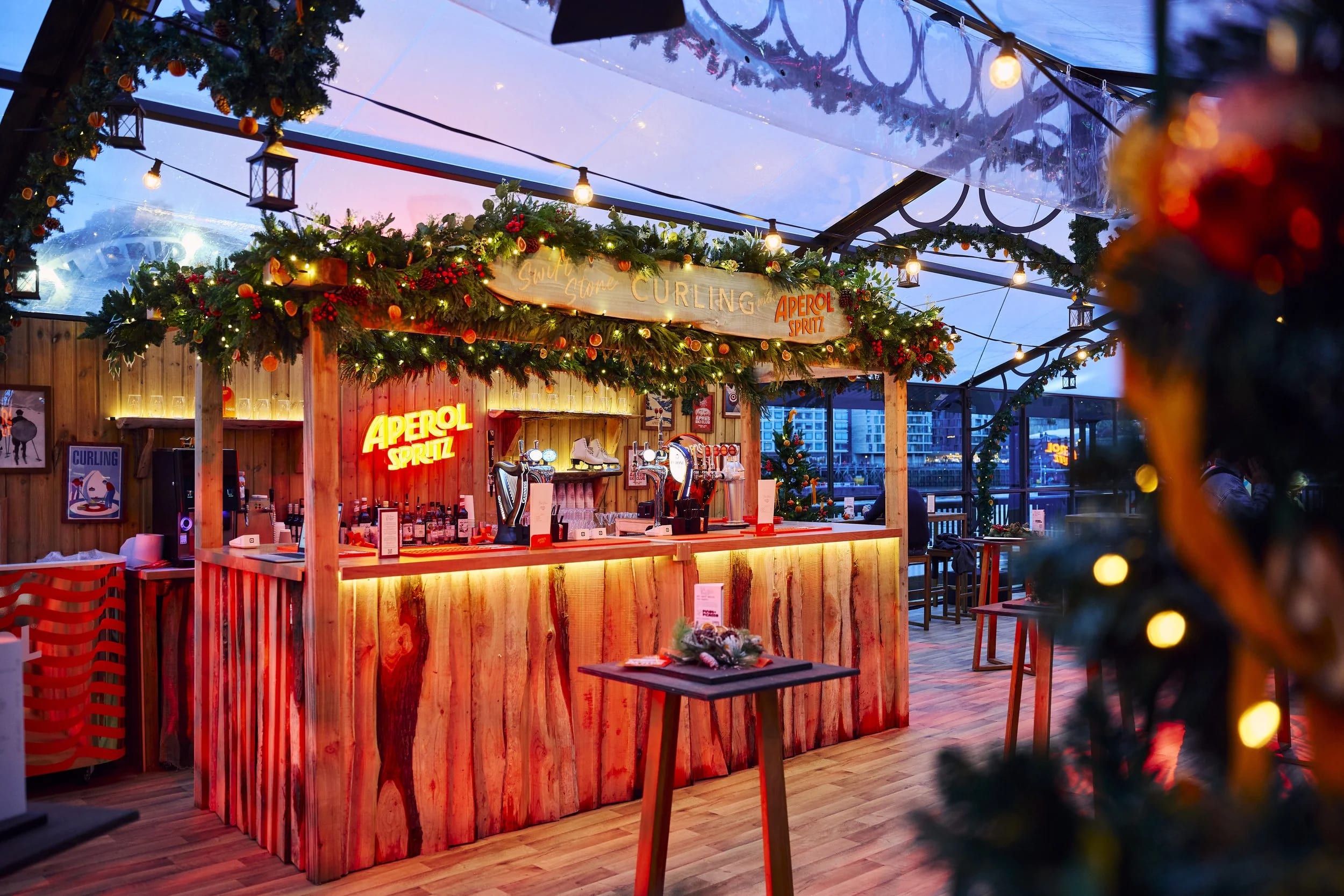 Glasshouse pop-up bar, rustic, fairy lights, event hire