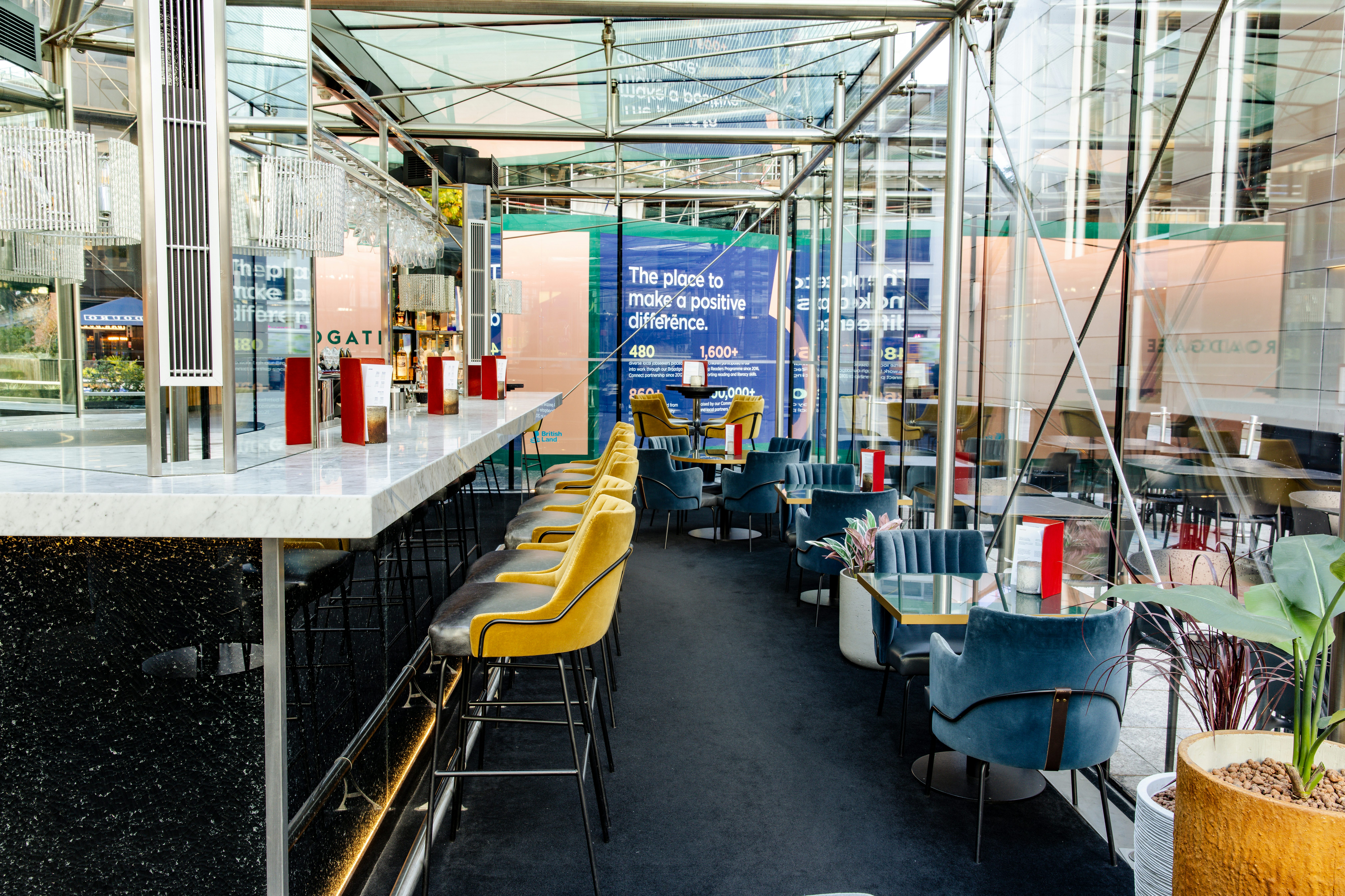 Glasshouse bar: modern event venue, cocktail reception, networking