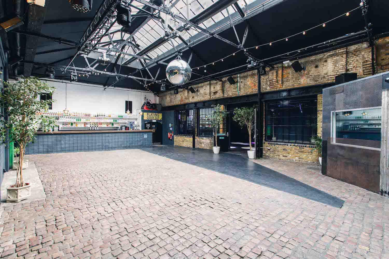 Industrial Glasshouse event bar disco ball