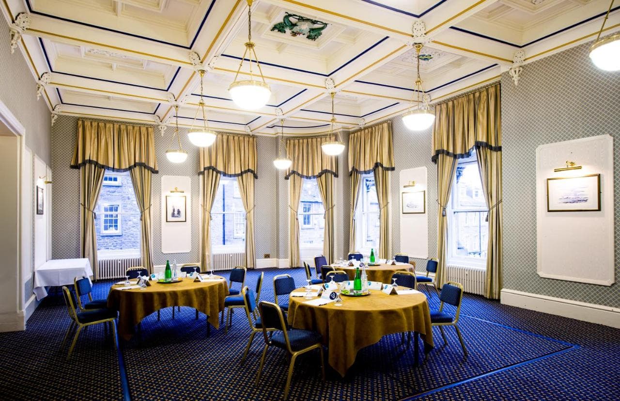 London hotel Function Hall, round tables, corporate meeting, social event