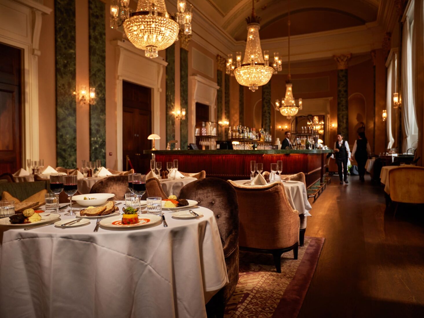 Elegant hotel dining room, luxury corporate event venue