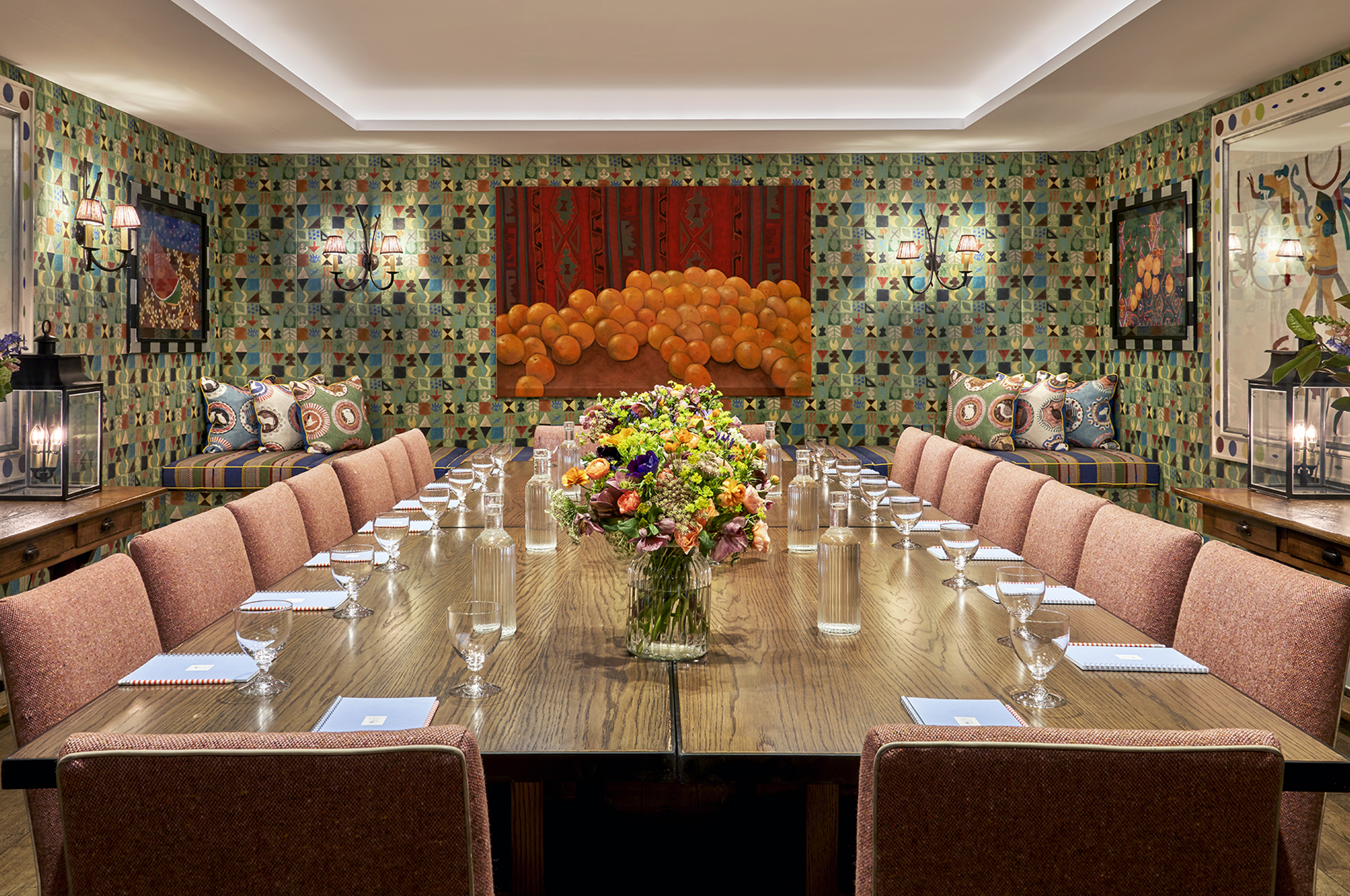 Luxury boardroom, wood table, executive retreat, strategy meeting