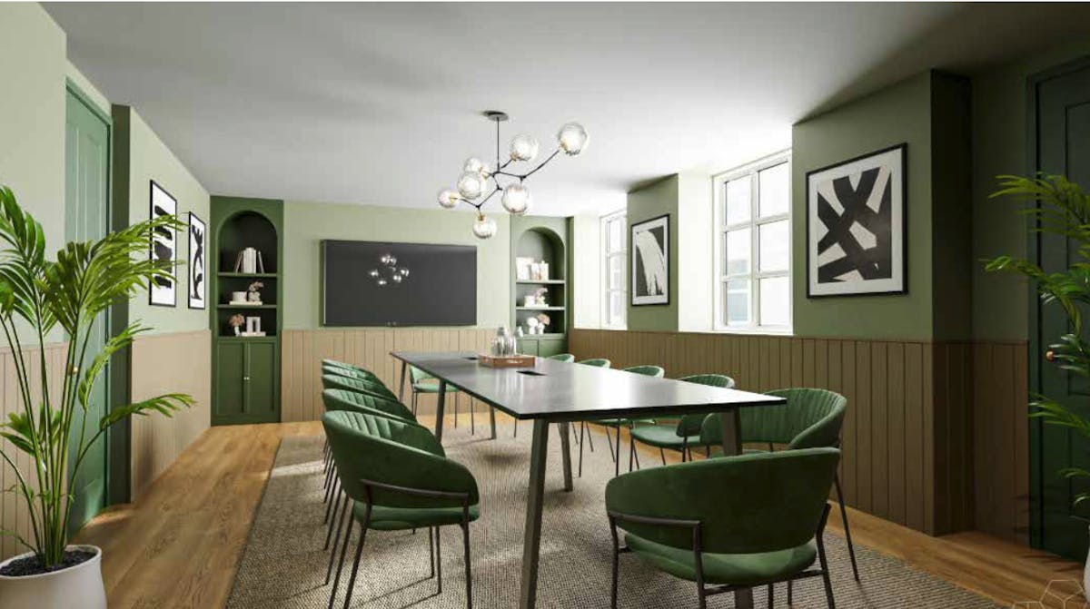 Chic London meeting room, chandelier, executive board meeting, workshop venue