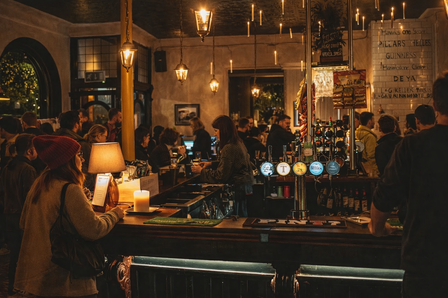 Main Bar Room at The Lock & Lantern with warm lighting for networking mixer and event venue.