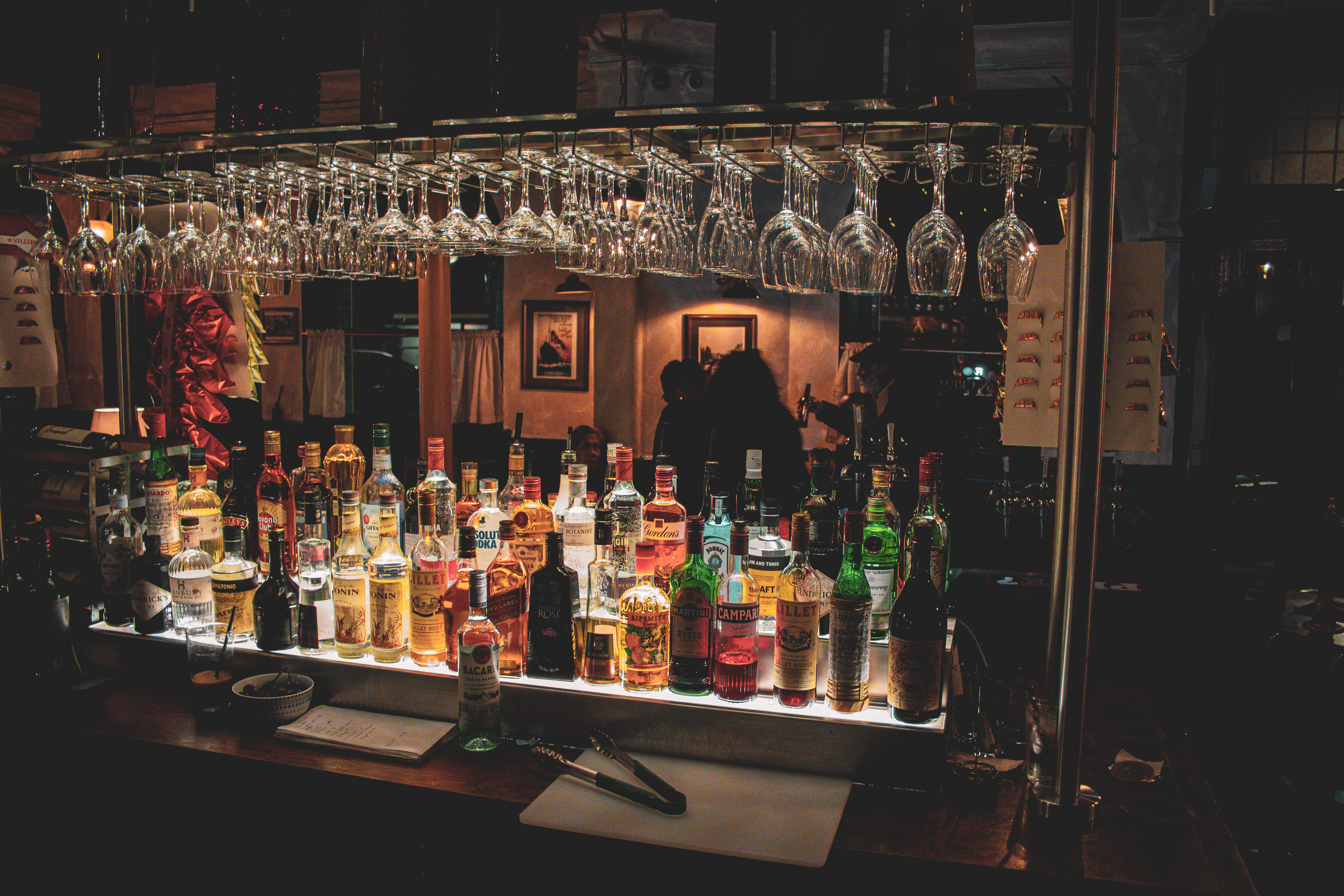 Well-stocked bar at The Lock & Lantern roof terrace for networking reception events.