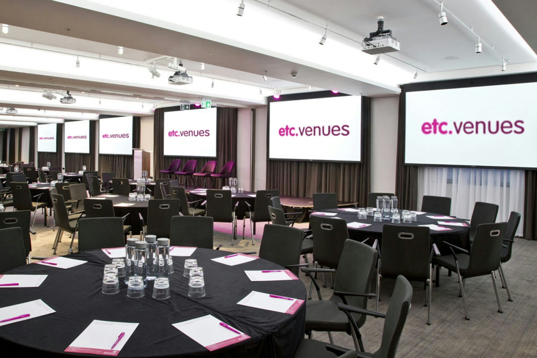 County Hall meeting room, round tables, event setup