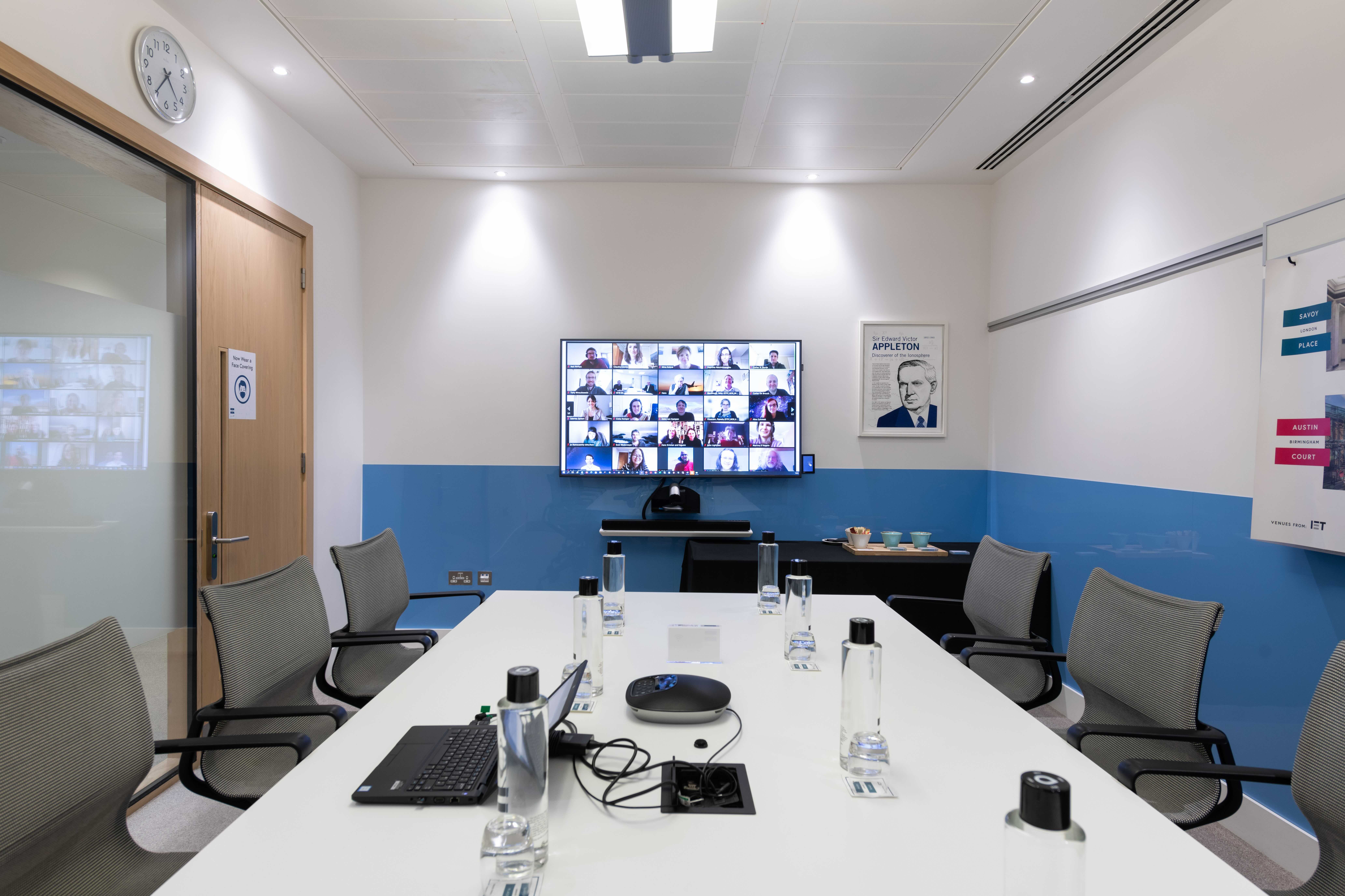 Hybrid meeting room, screen, conferencing, event