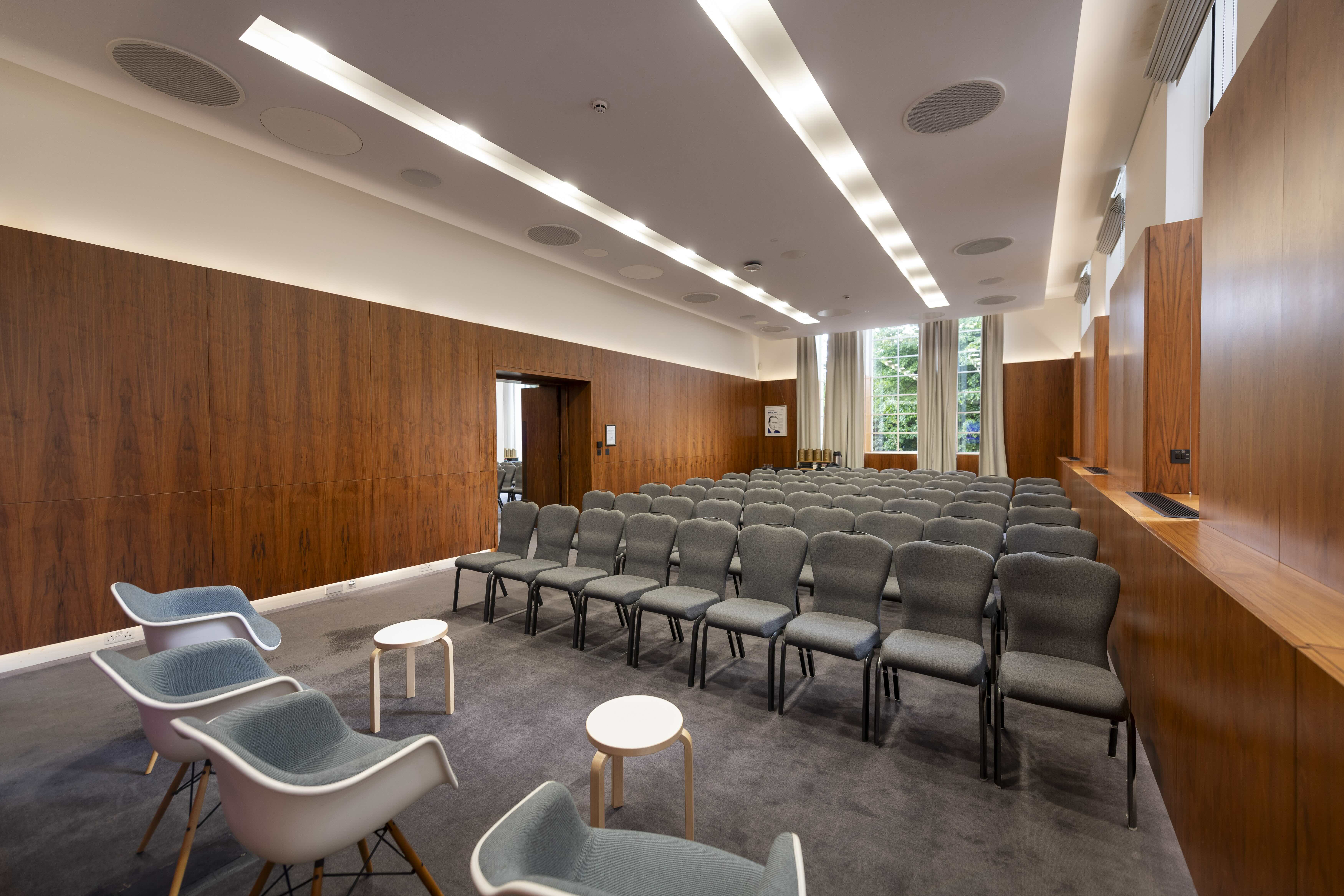 Marconi Room IET London: Wood paneled event, conference, reception.