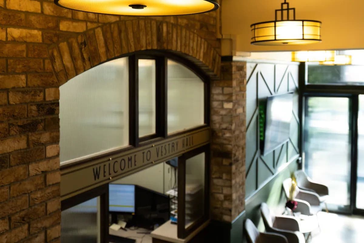 Wandle Suite at Vestry Hall: Industrial-style room for intimate meetings and event registration.