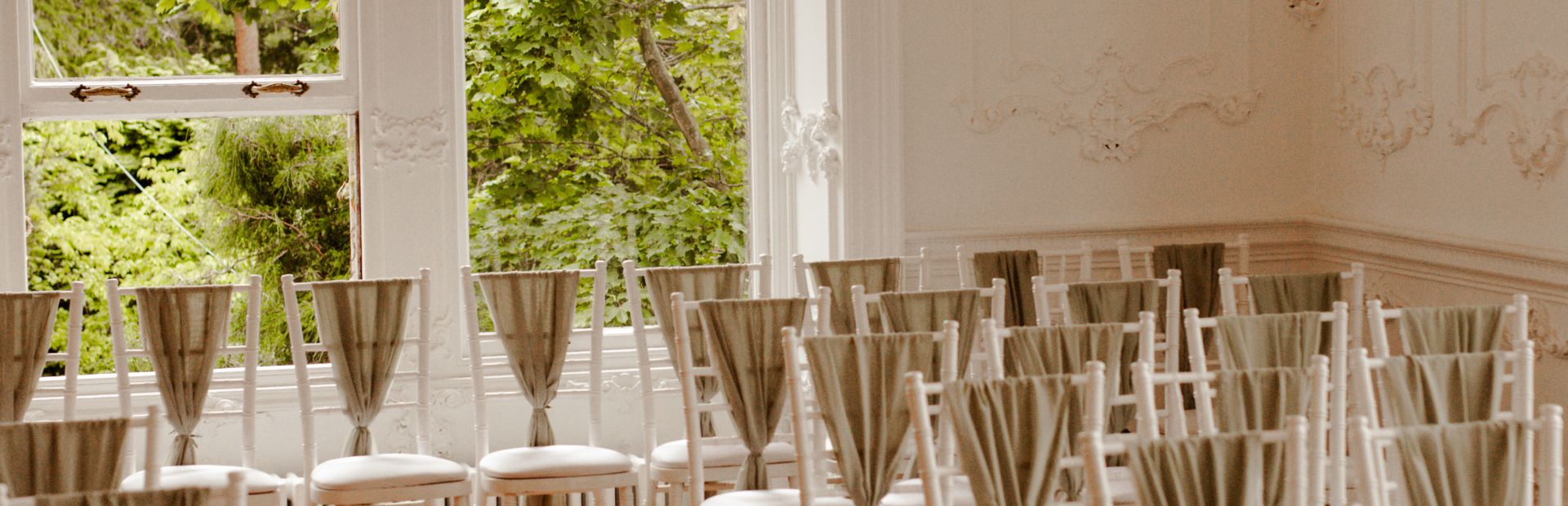 Elegant event venue at Edinburgh Zoo with Chiavari chairs for upscale wedding or corporate meeting.