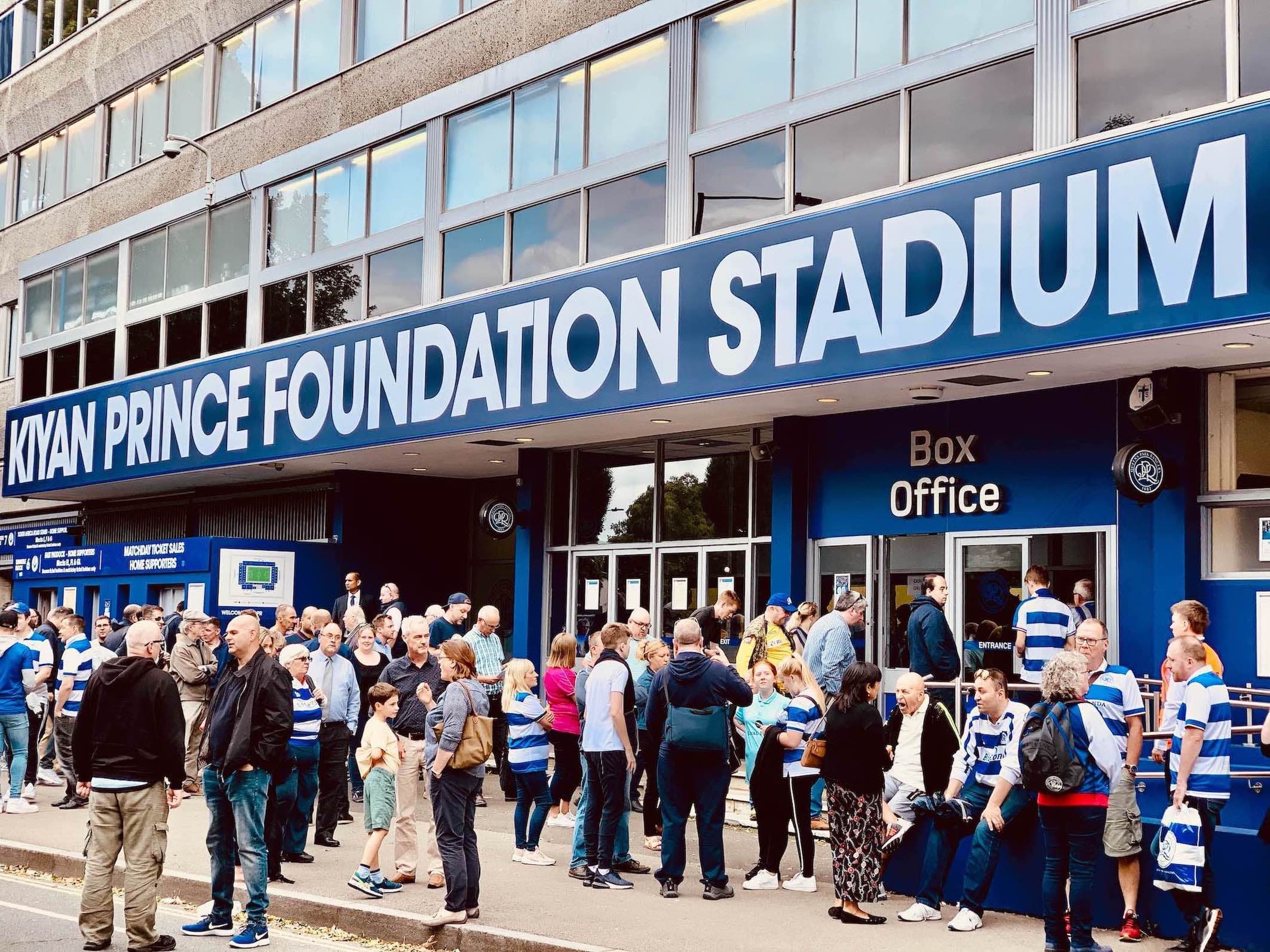 Capital Lounge entrance at Loftus Road Stadium for efficient event hospitality and crowd management.