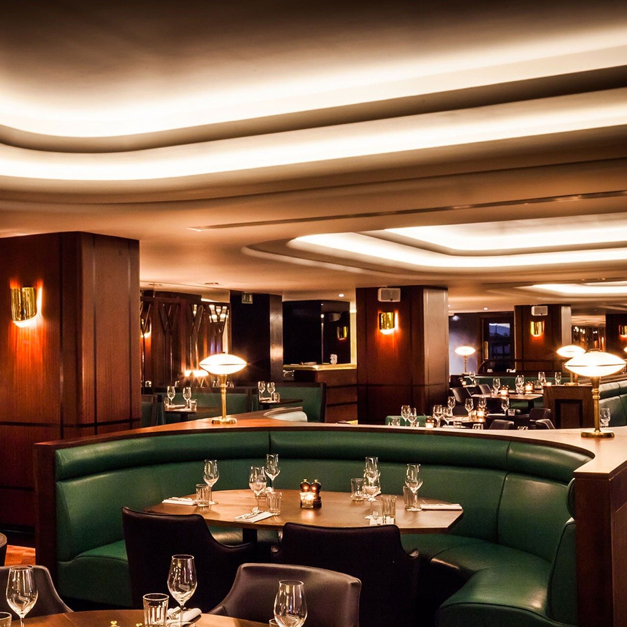 Hawksmoor Air Street bar with leather banquettes for networking and corporate dinners.