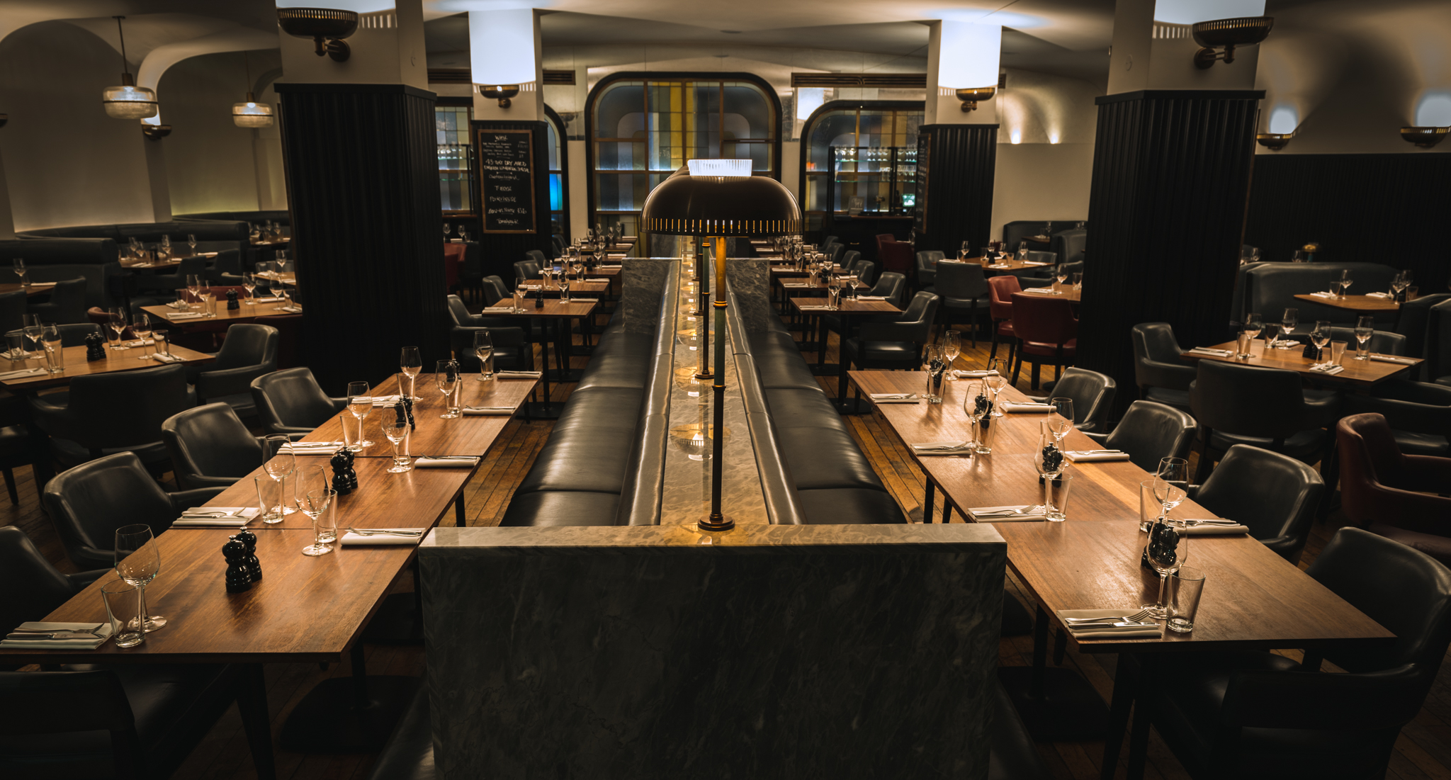 Hawksmoor Knightsbridge restaurant with banquet seating for corporate dinners and private events.