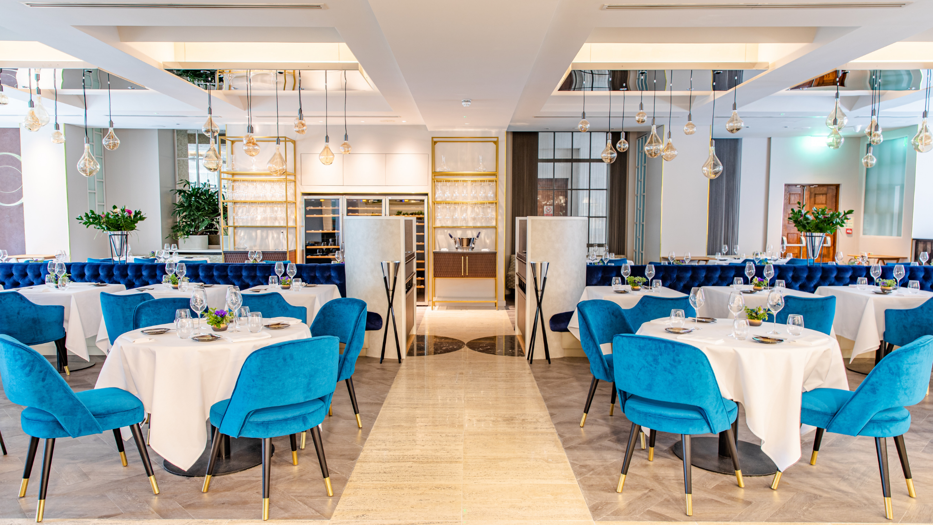 Cord Café dining room with velvet seating for corporate banquets and upscale networking events.