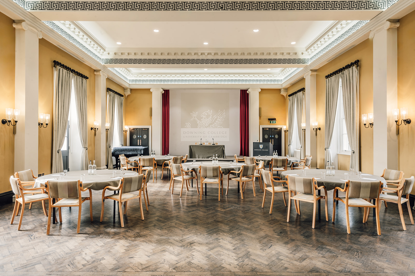 Downing College Hall: Elegant event space with high ceilings for workshop or cabaret-style dinner.