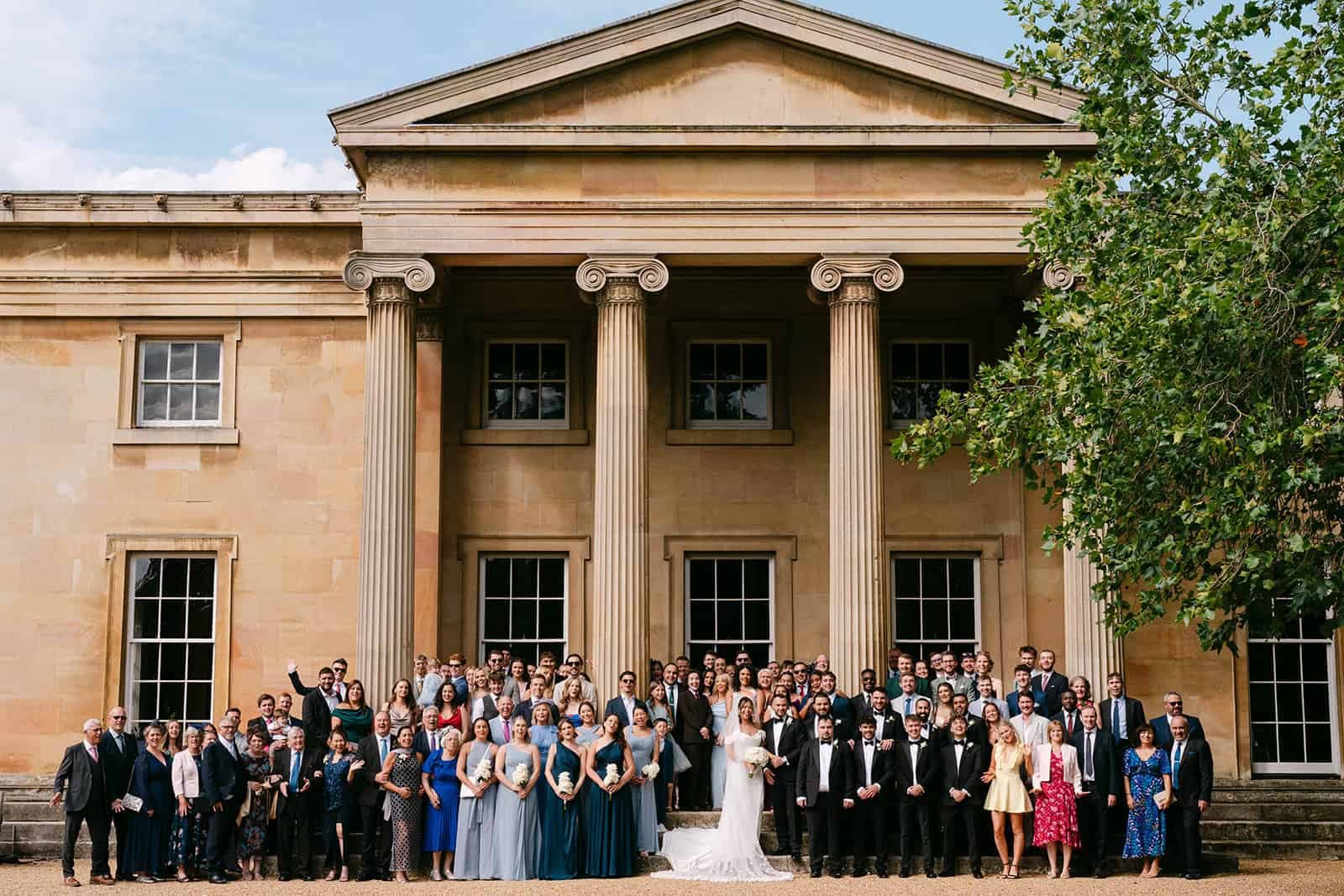 Neoclassical College Hall wedding venue, grand architectural backdrop for formal events.