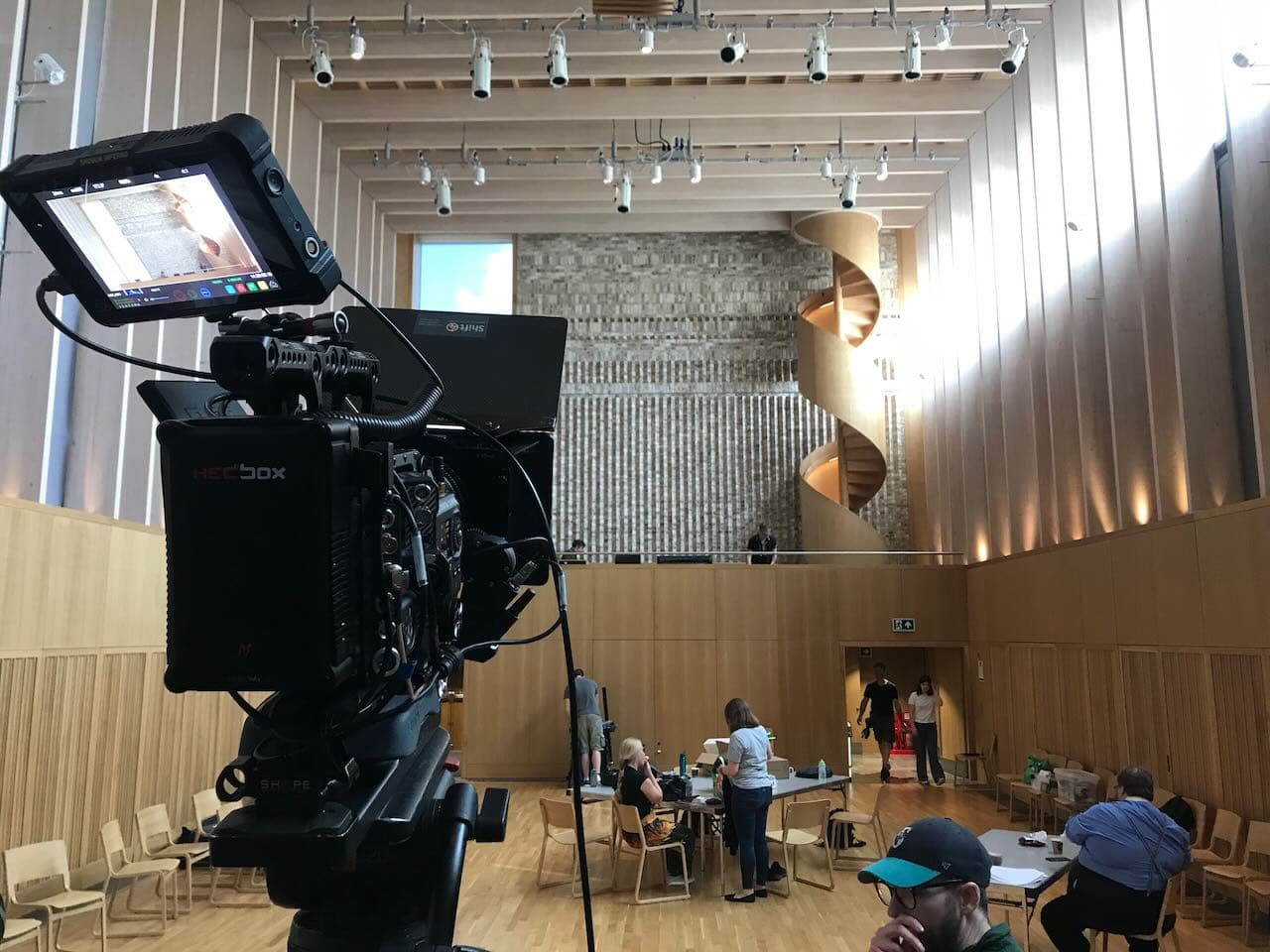 Studio at Storey's Field Centre with AV setup for hybrid events and professional broadcasts.