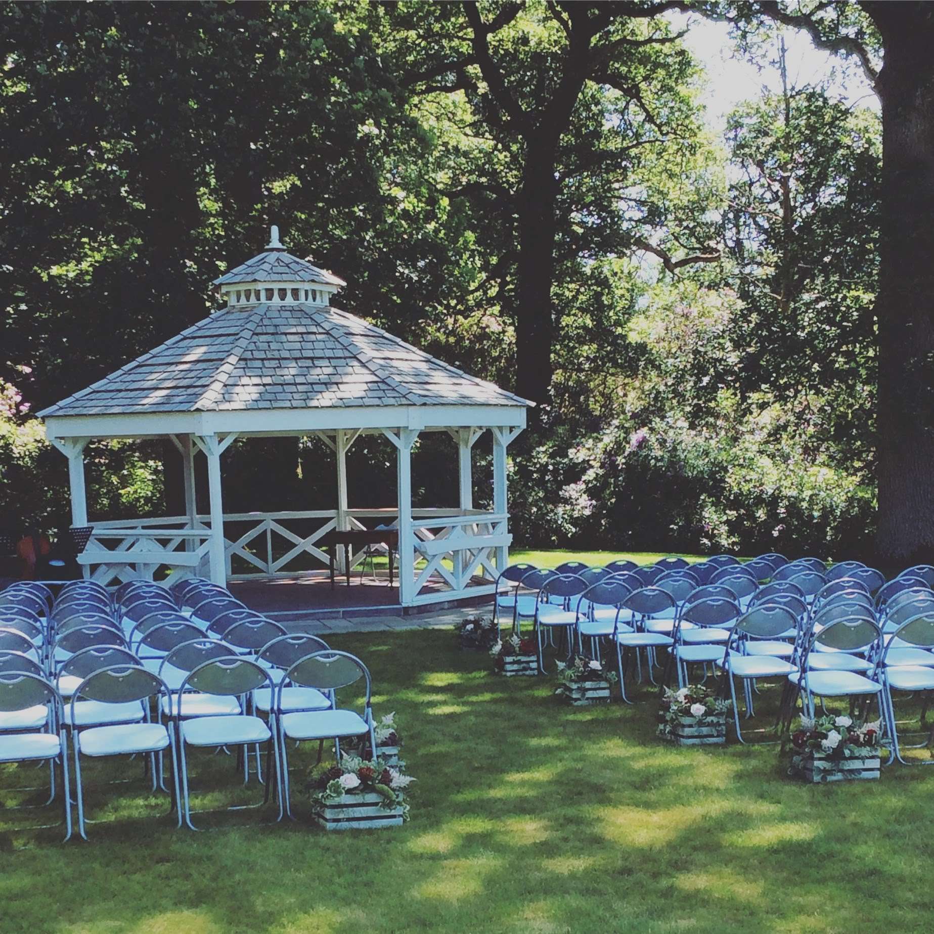 Woodland Gazebo ceremony setup at Armathwaite Hall Hotel for outdoor wedding events.