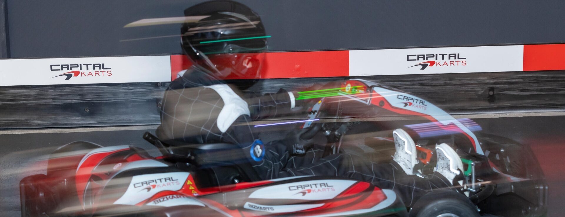 Indoor go-karting track at Capital Karts Star City for corporate team building events.