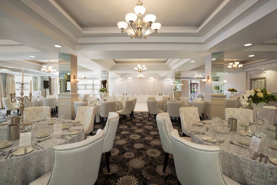 Laganview Suite banquet hall with elegant patterned carpet for weddings and corporate events.