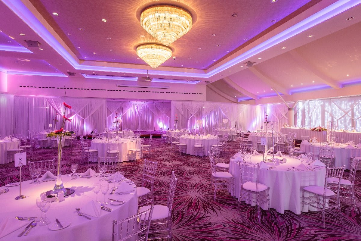 Grand Ballroom at Stormont Hotel Belfast with crystal chandeliers for weddings and gala events.
