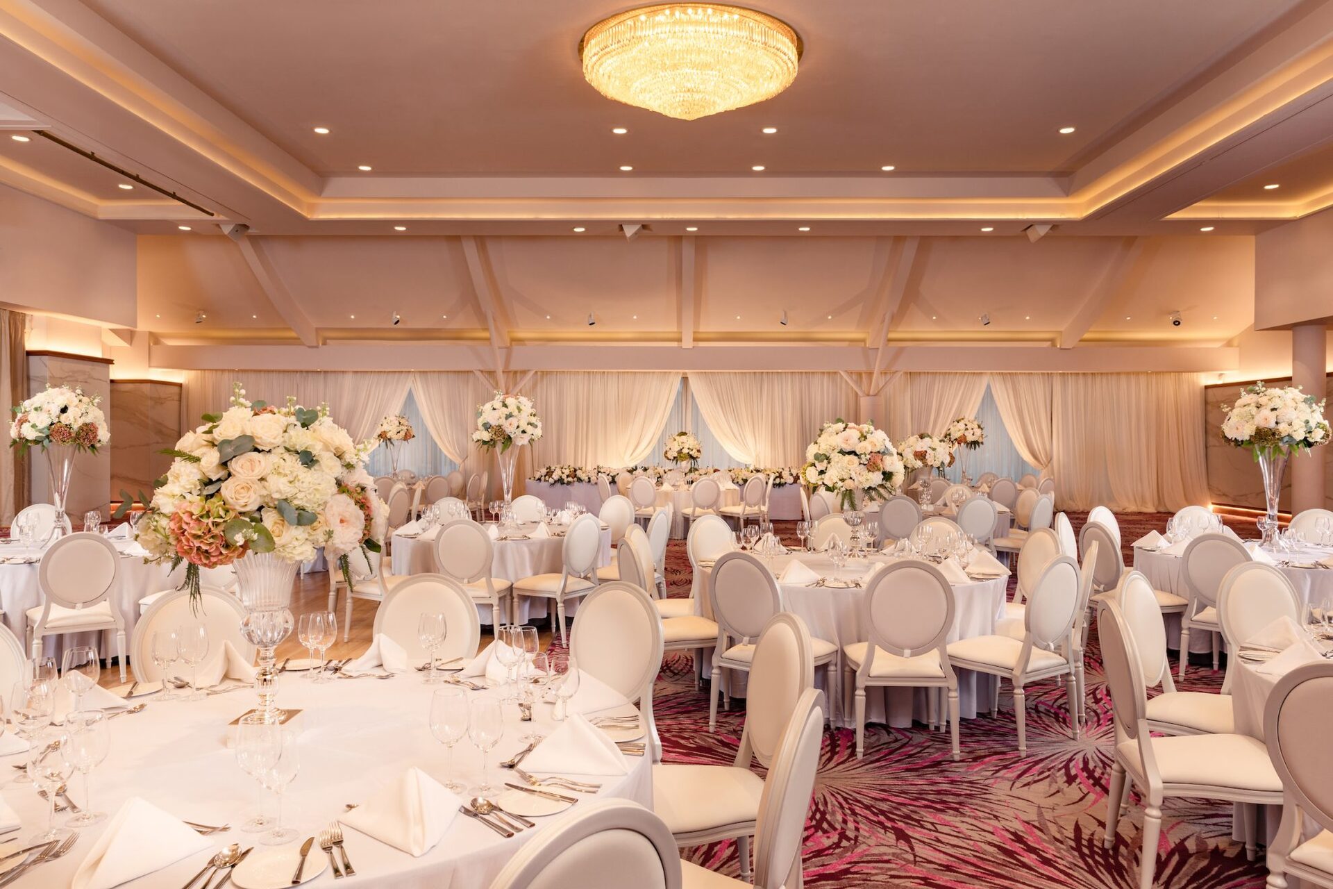 Grand Ballroom at Stormont Hotel Belfast: elegant round-table wedding and corporate event venue.