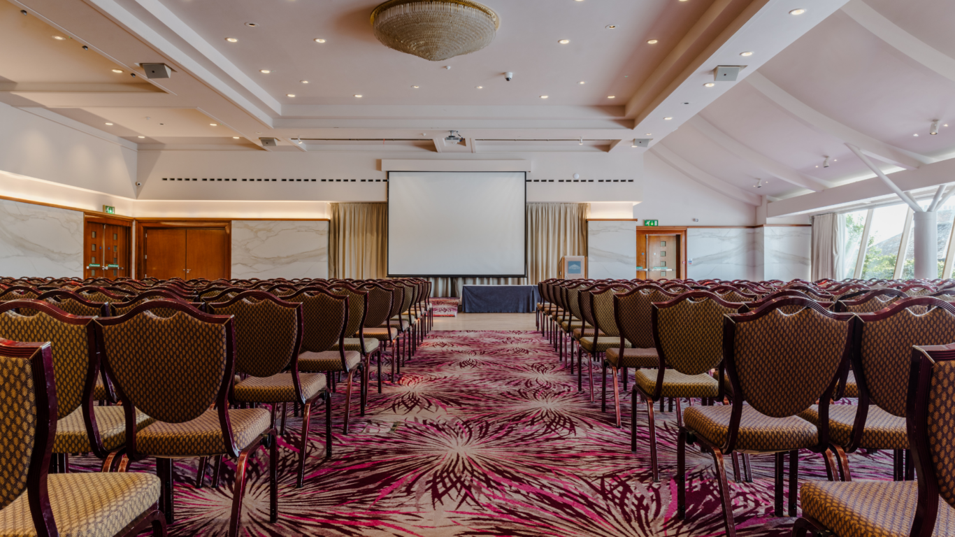 Dunmisk Suite, Stormont Hotel Belfast: Theater-style ballroom setup for corporate conferences.