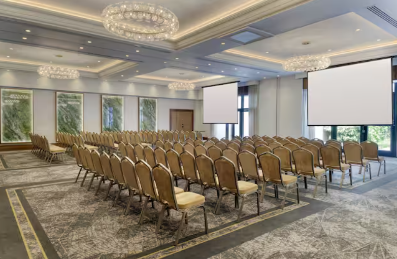 Kingsfisher Suite ballroom with theater seating for corporate presentations and hotel events.