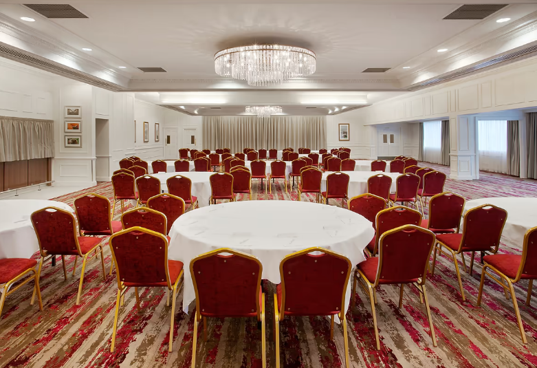 Ballroom at Leonardo Hotel Aberdeen, versatile banquet setup for corporate galas and social events.