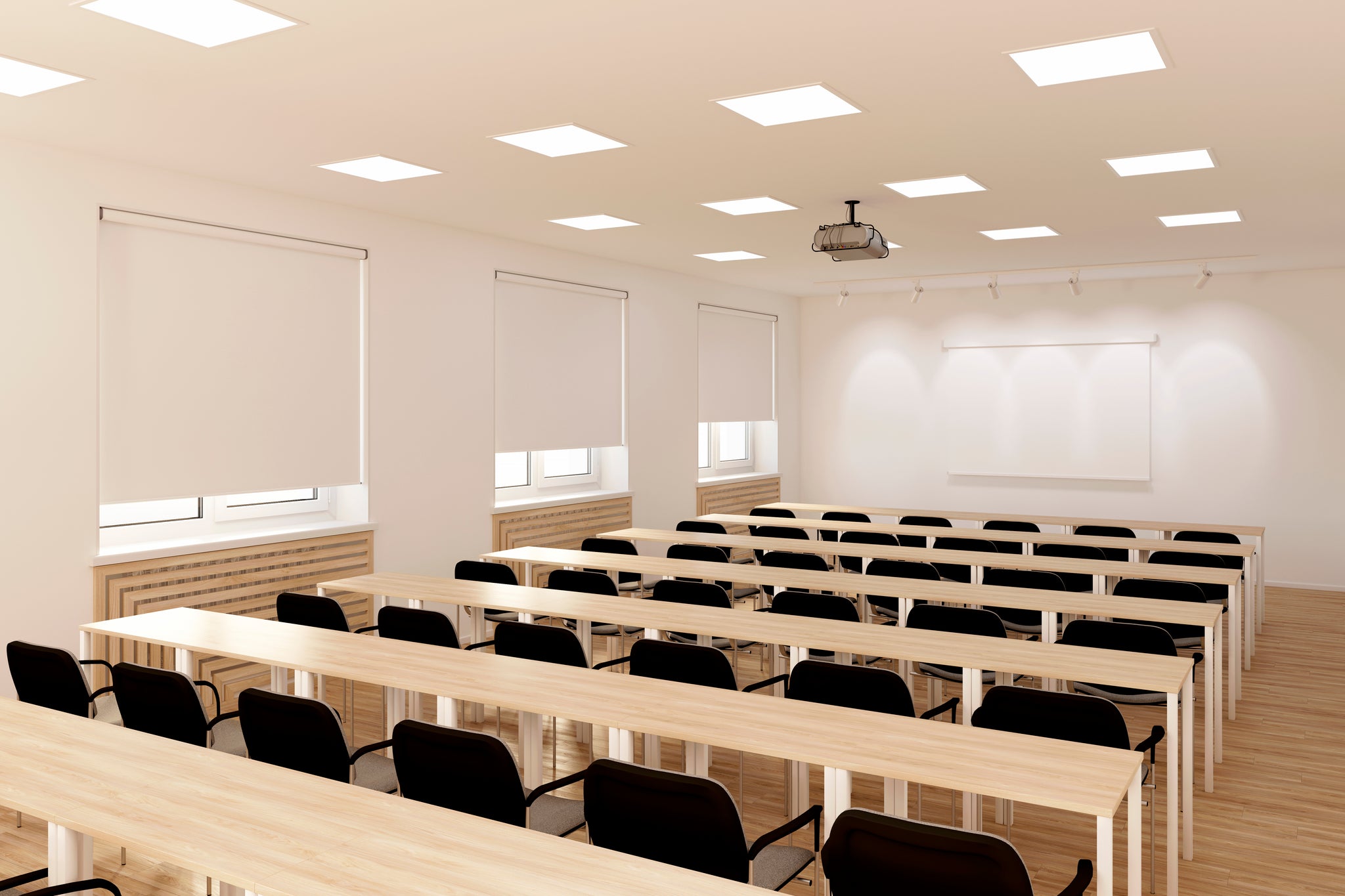 Main Training Room at The Training Hub featuring high-density classroom layout for corporate events.