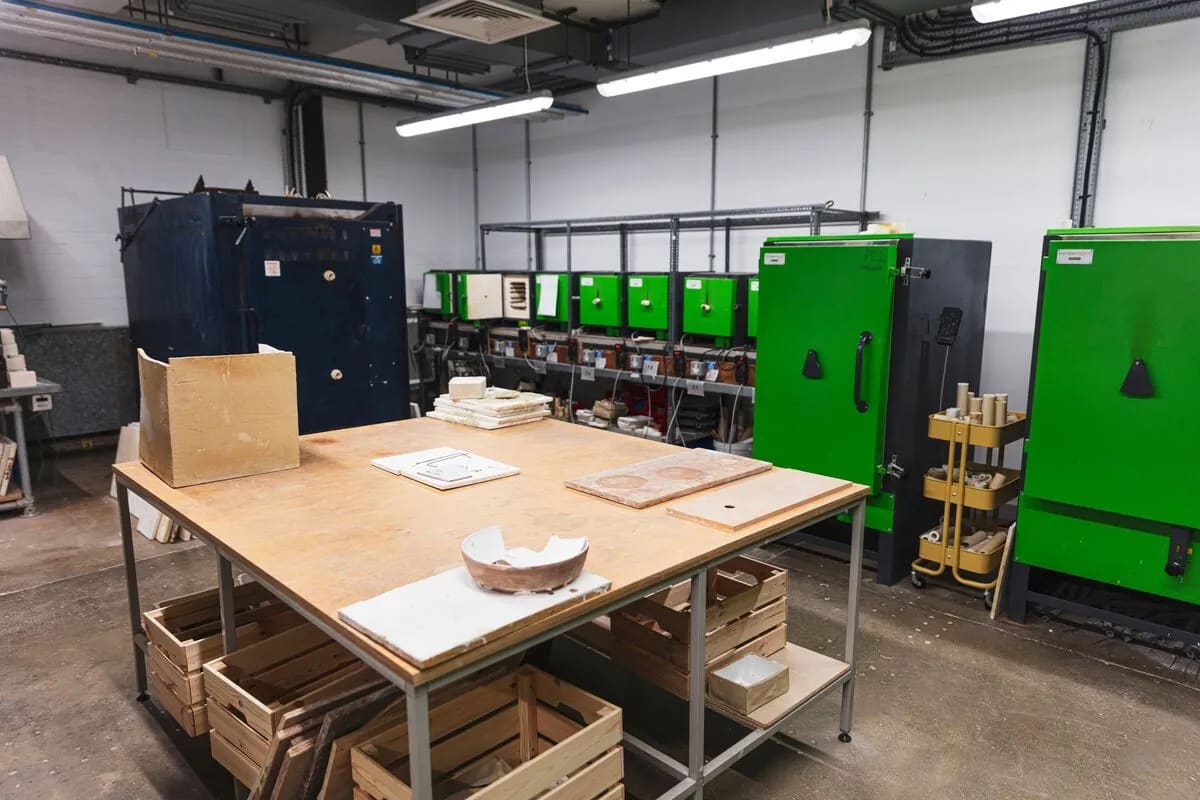 Lampworking Studio industrial lab, restricted ceramic workshop area for private event booking.